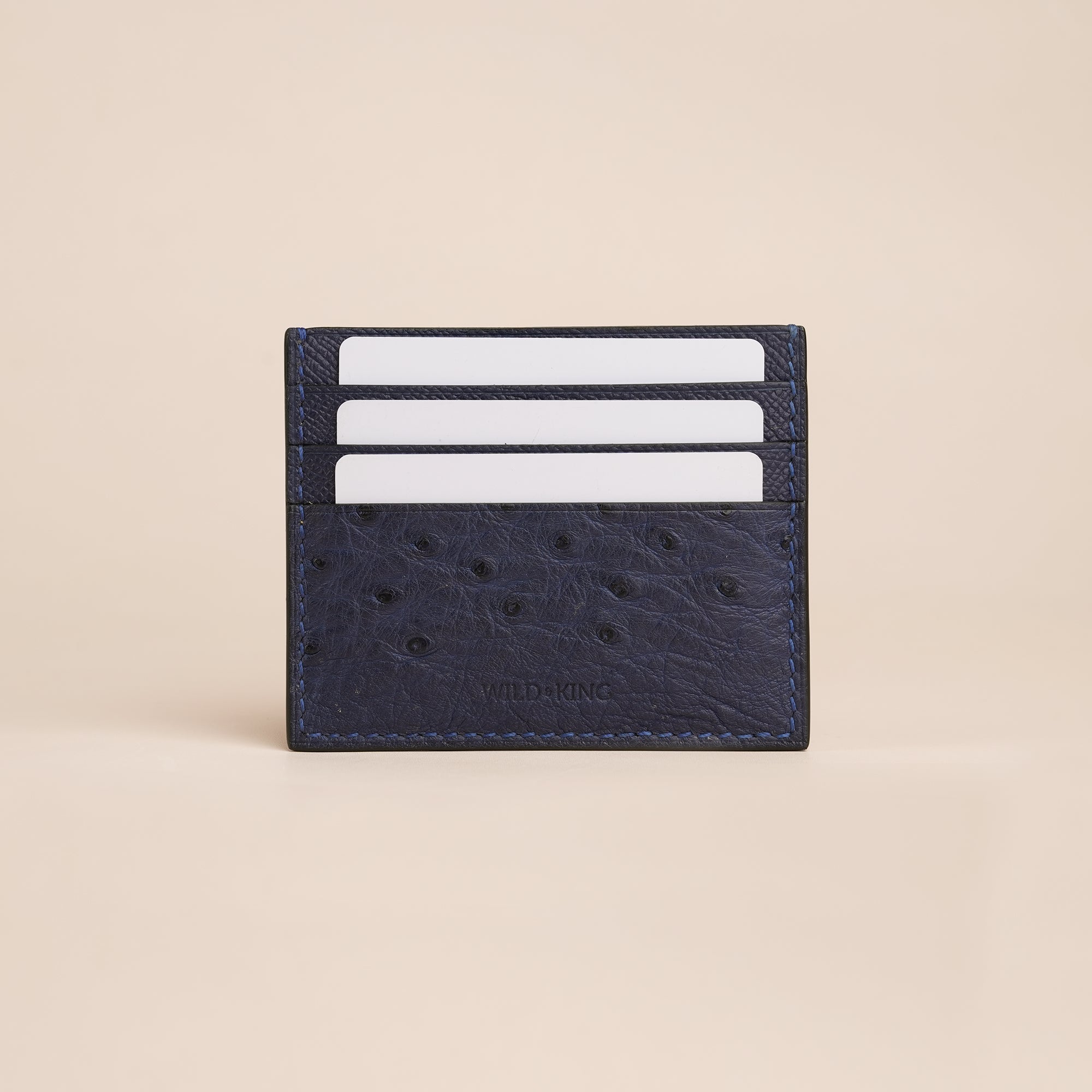 Navy Ostrich Leather Card Holder