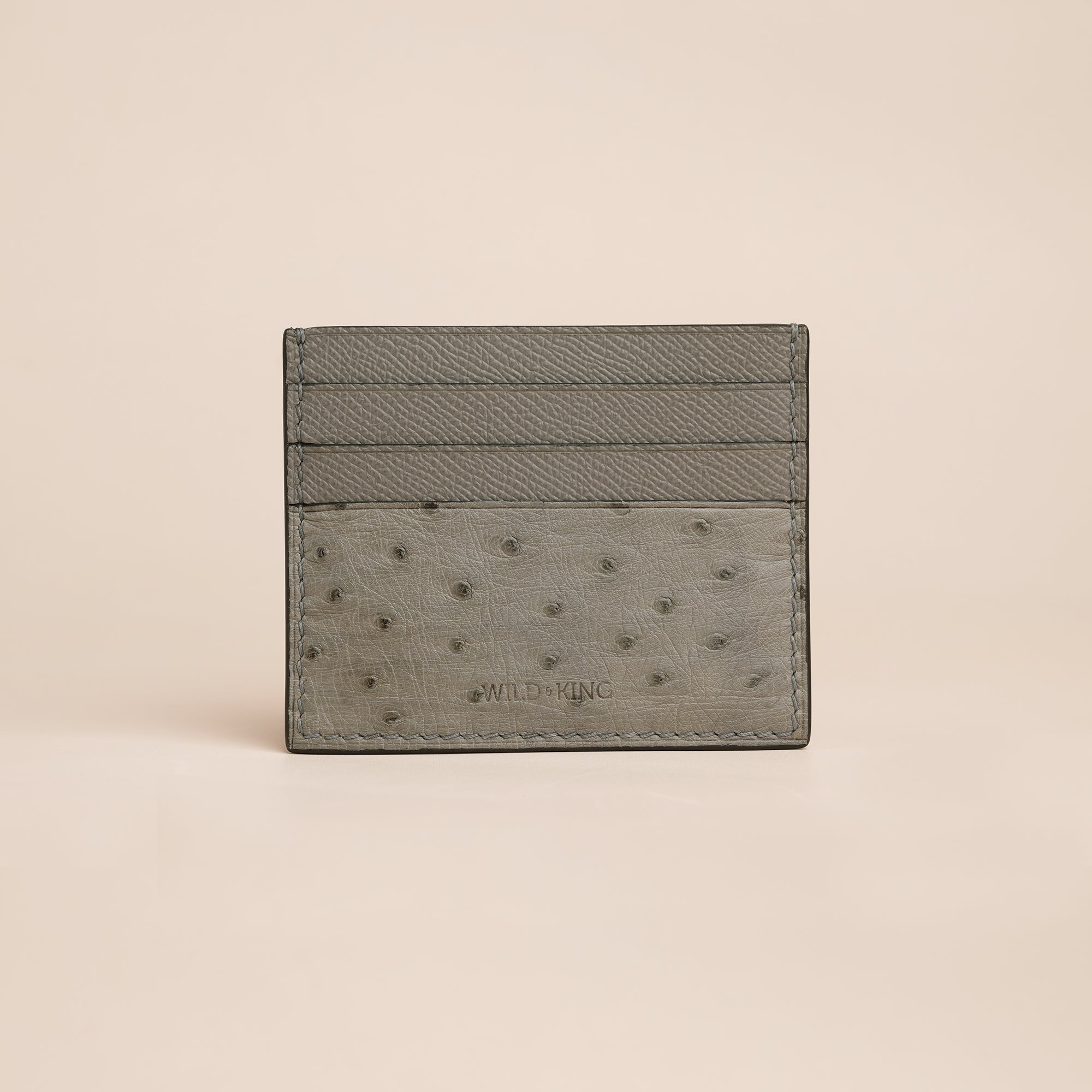 Gray Ostrich Leather Card Holder