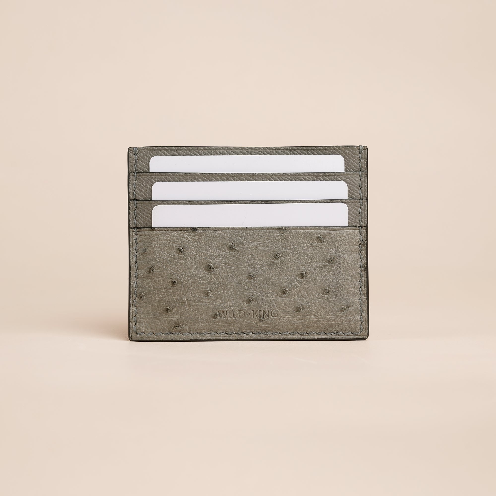 Gray Ostrich Leather Card Holder