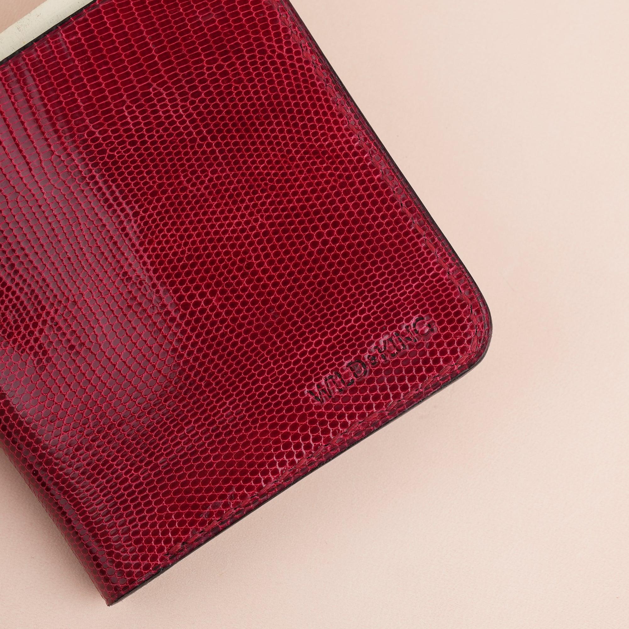 Red Lizard Leather Bifold Wallet - WildandKing