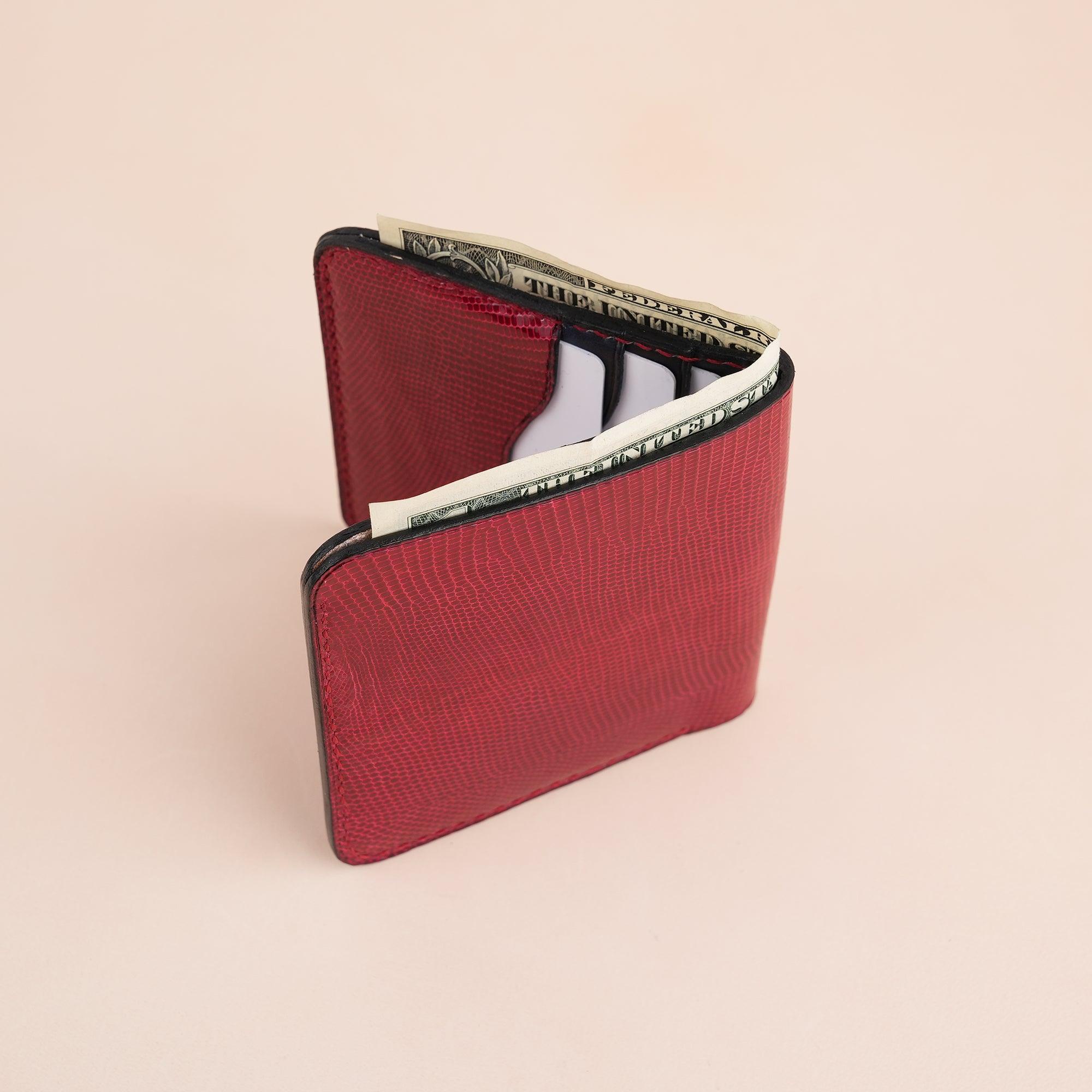 Red Lizard Leather Bifold Wallet - WildandKing