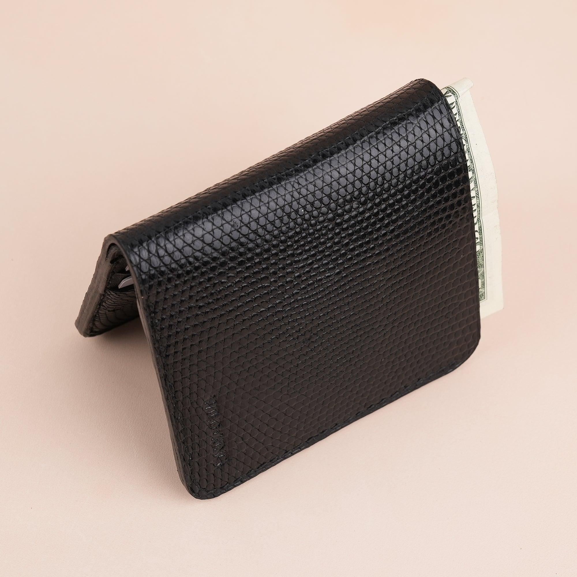 Black Lizard Leather Bifold Wallet - WildandKing