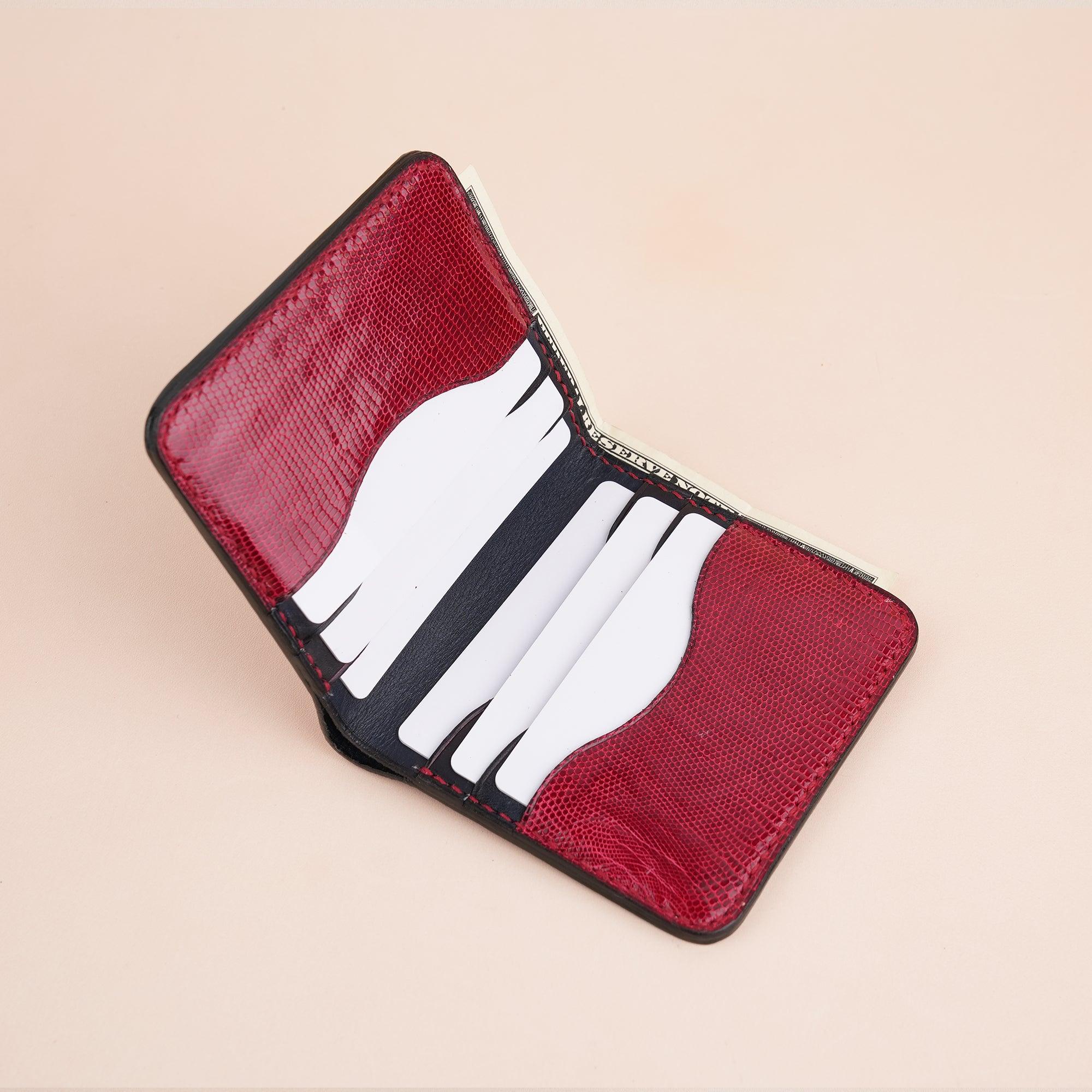 Red Lizard Leather Bifold Wallet - WildandKing