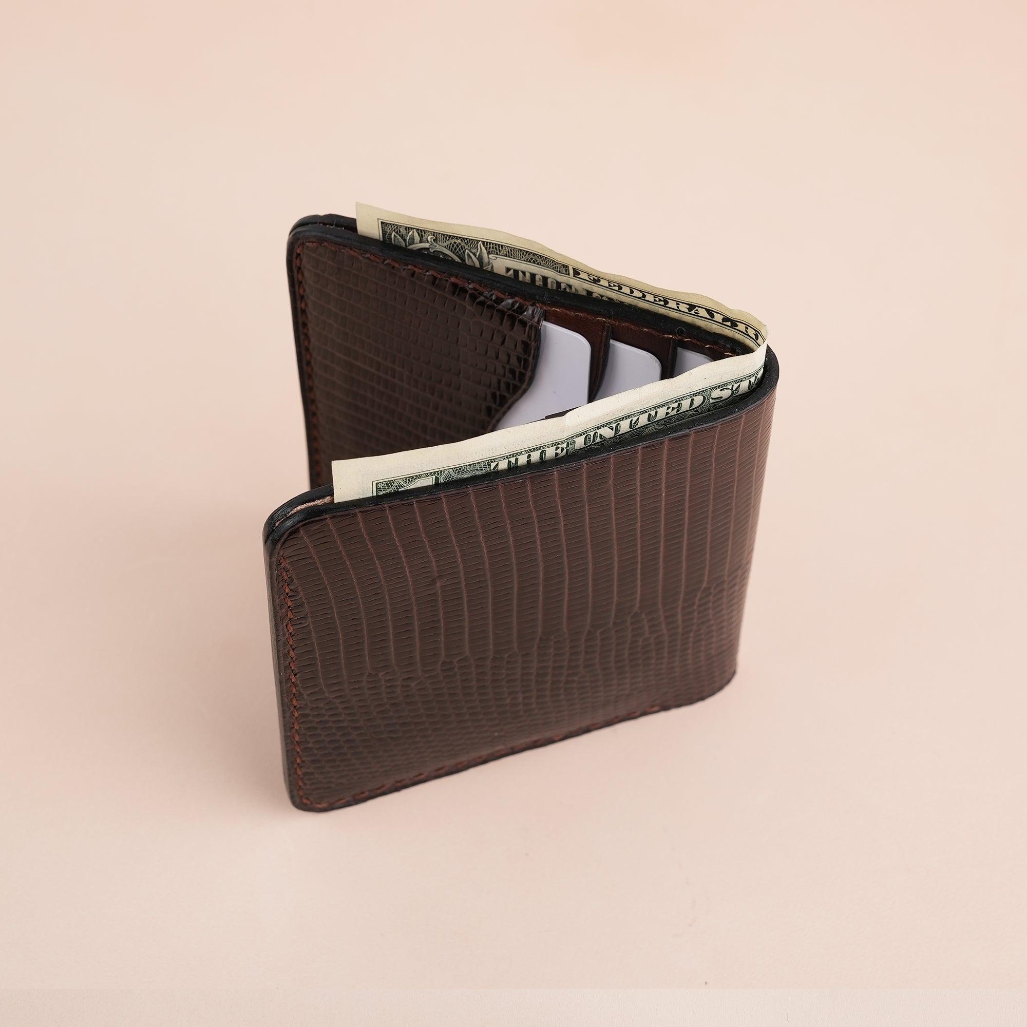 Brown Lizard Leather Bifold Wallet - WildandKing