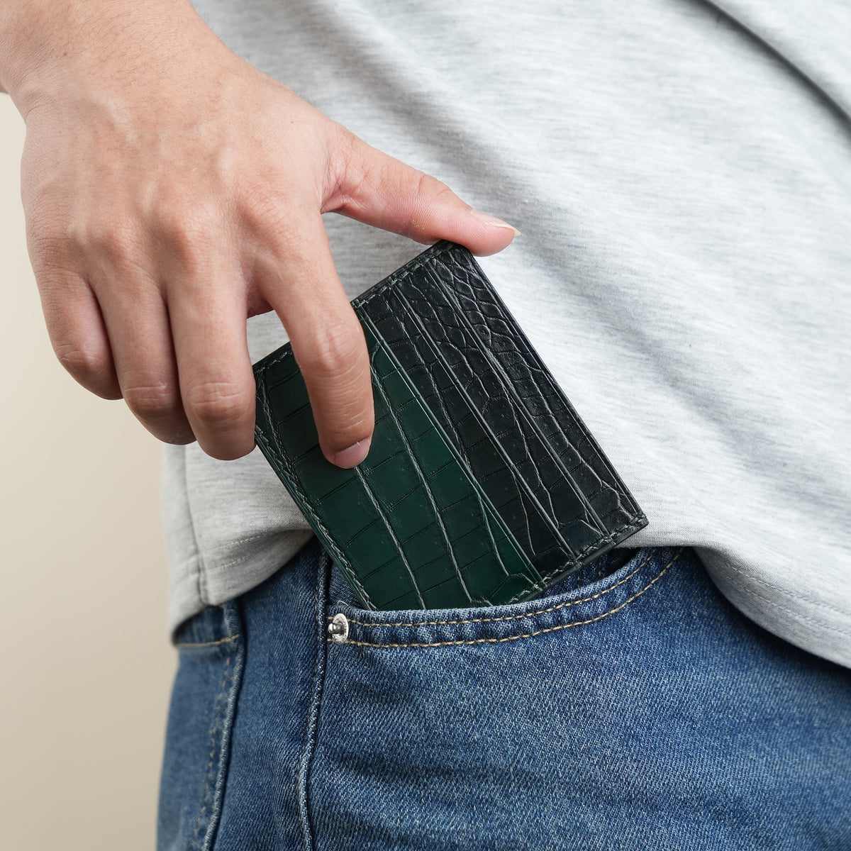 Midnight Green mix Dark Green Crocodile Leather Card Holder