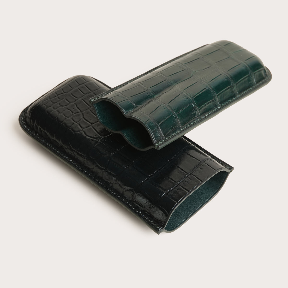 Midnight Green mix Dark Green Crocodile Leather Cigar Case
