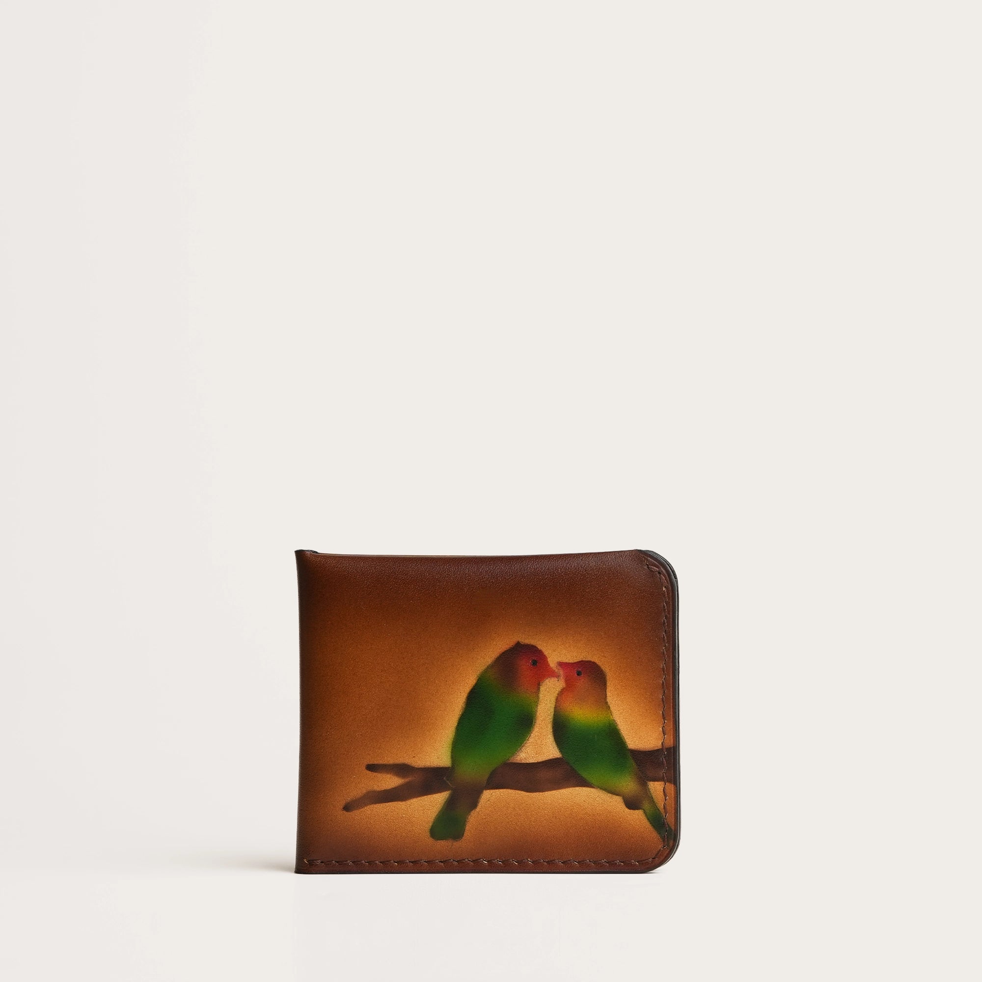 Minimalist Brown Leather Wing Bifold Wallet - Parrot Design