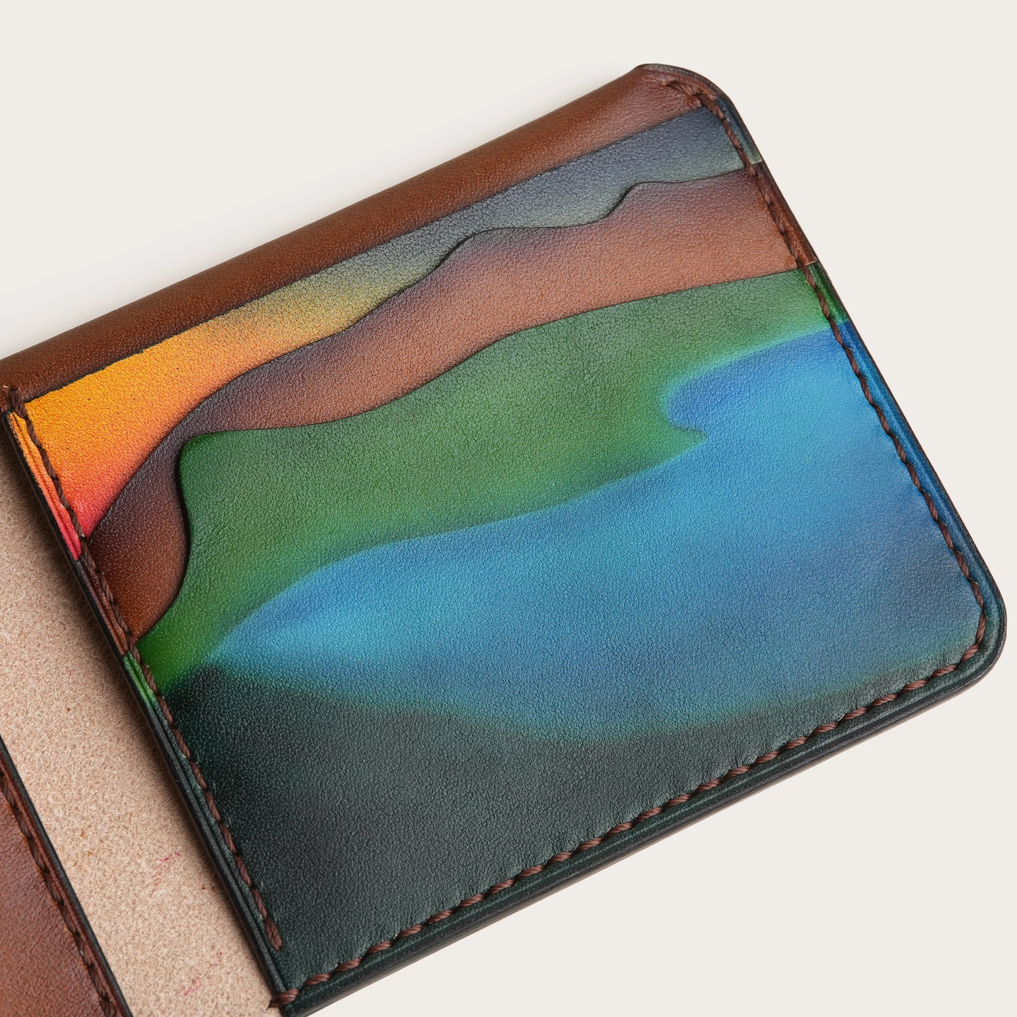 Minimalist Brown Leather Wing Bifold Wallet - Parrot Design