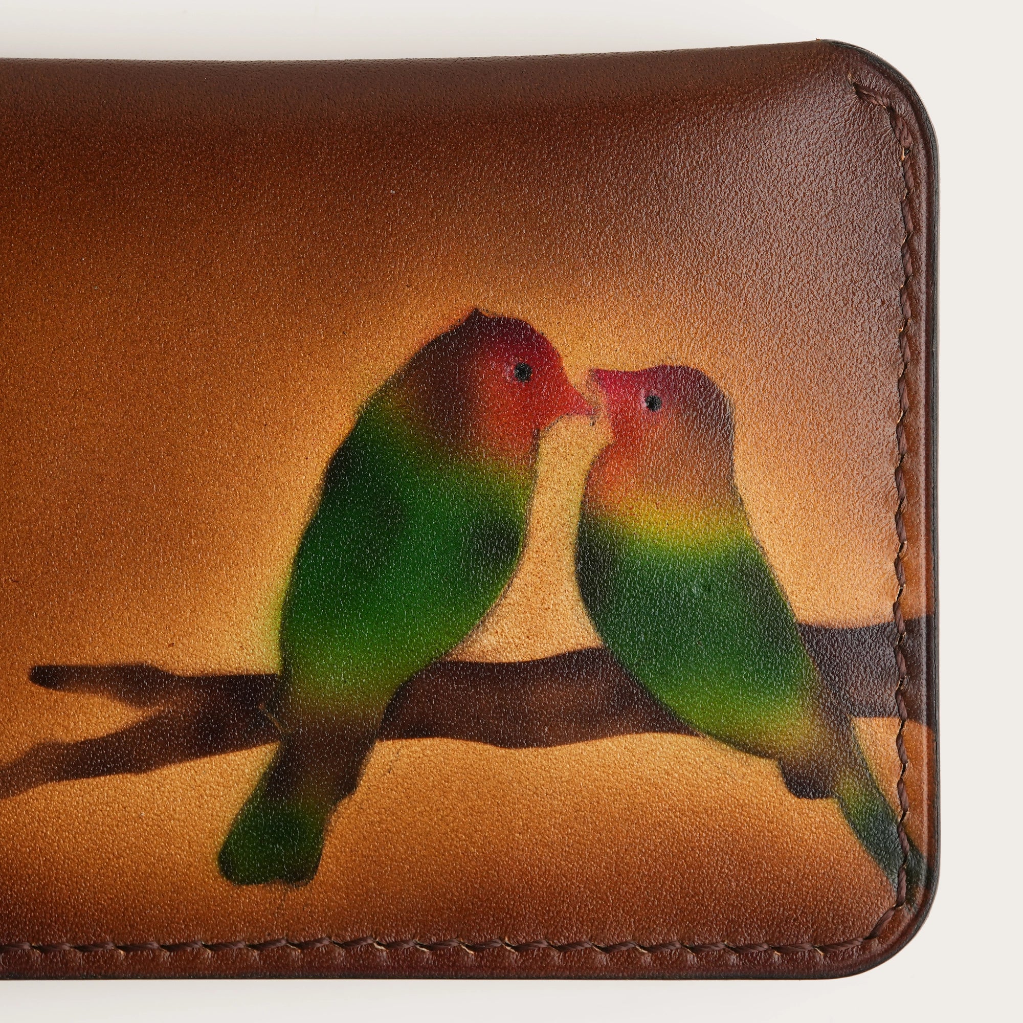 Minimalist Brown Leather Wing Bifold Wallet - Parrot Design