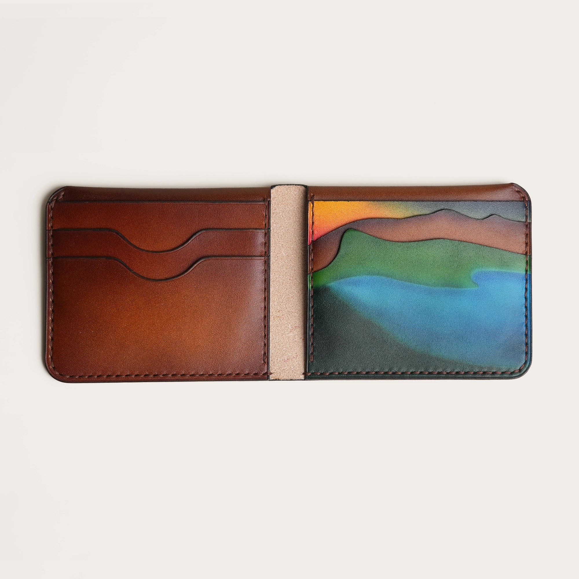 Minimalist Brown Leather Wing Bifold Wallet - Parrot Design
