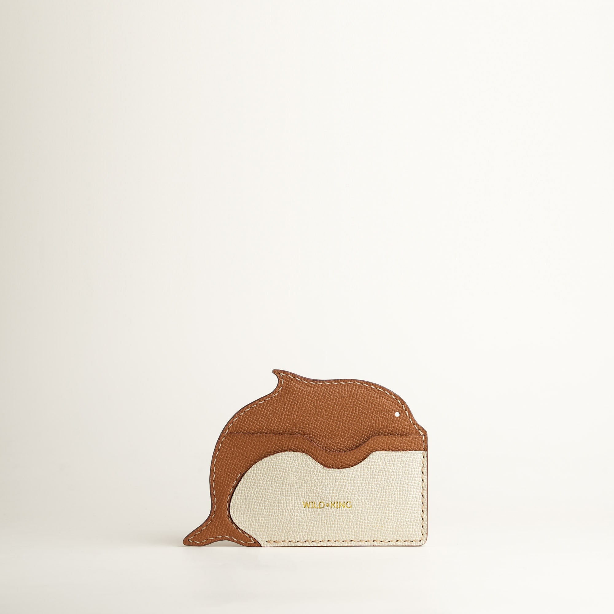 Minimalist Golden Epsom Leather Card Holder - Dolphin Shape