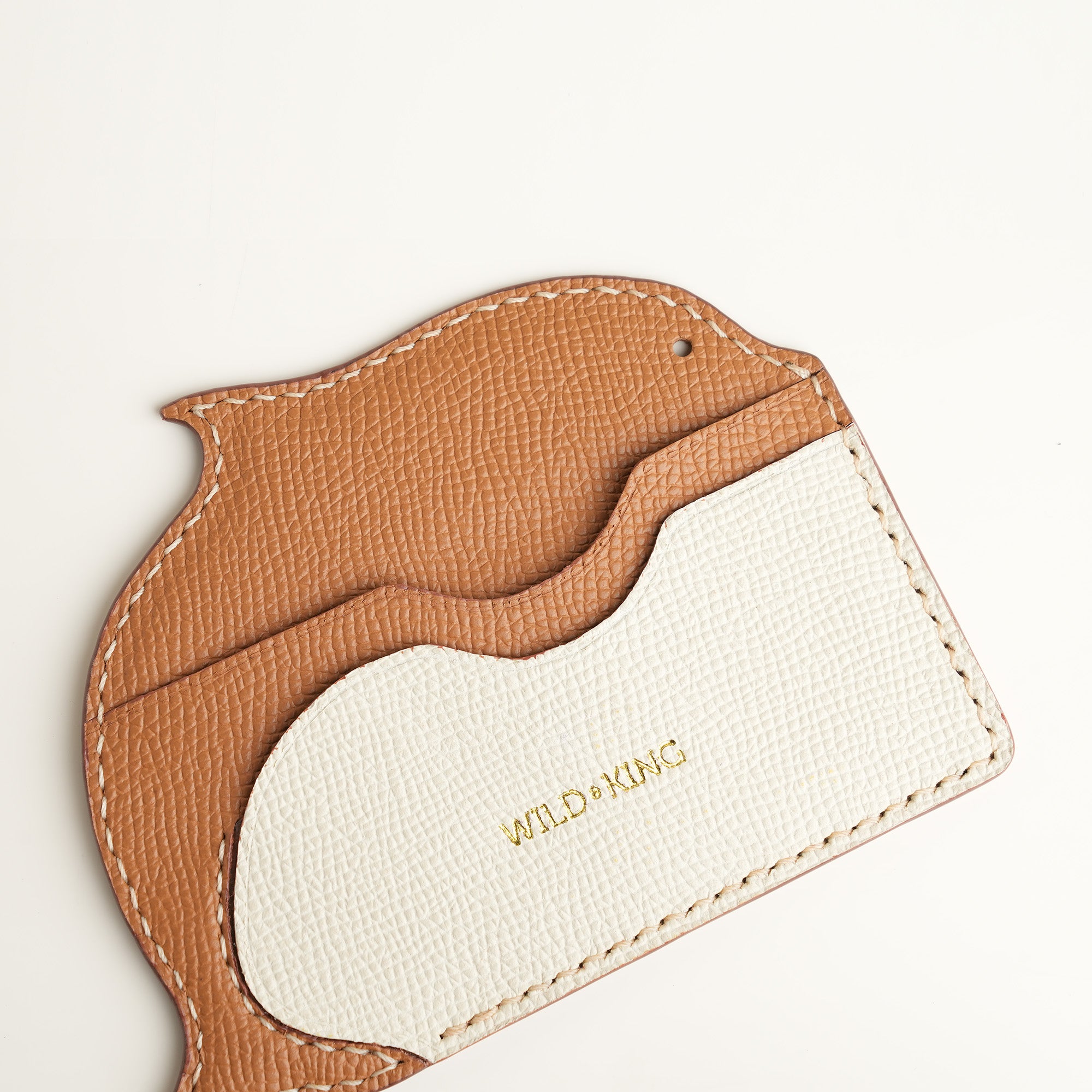 Minimalist Golden Epsom Leather Card Holder - Dolphin Shape