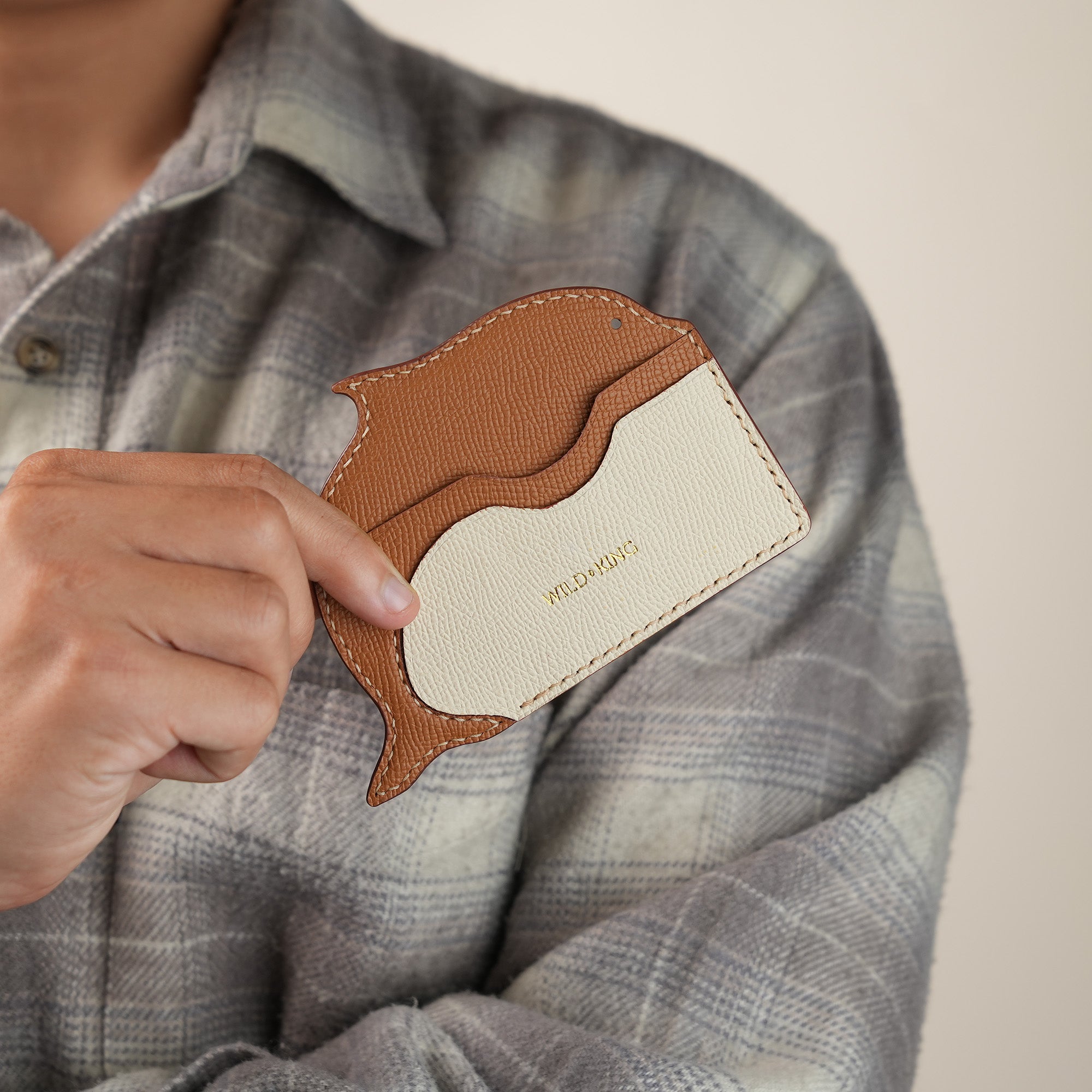 Minimalist Golden Epsom Leather Card Holder - Dolphin Shape