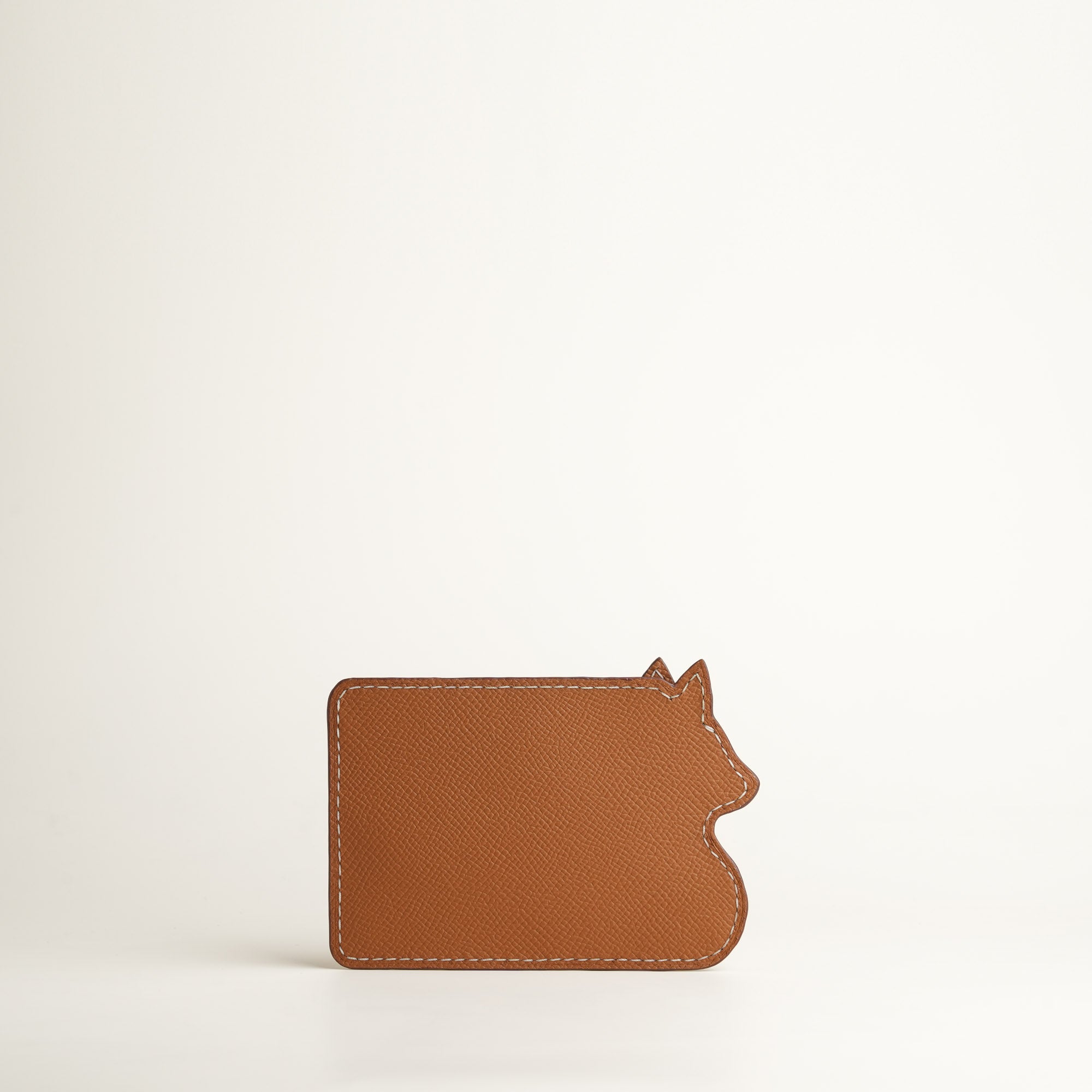 Minimalist Golden Epsom Leather Card Holder - Fox Shape