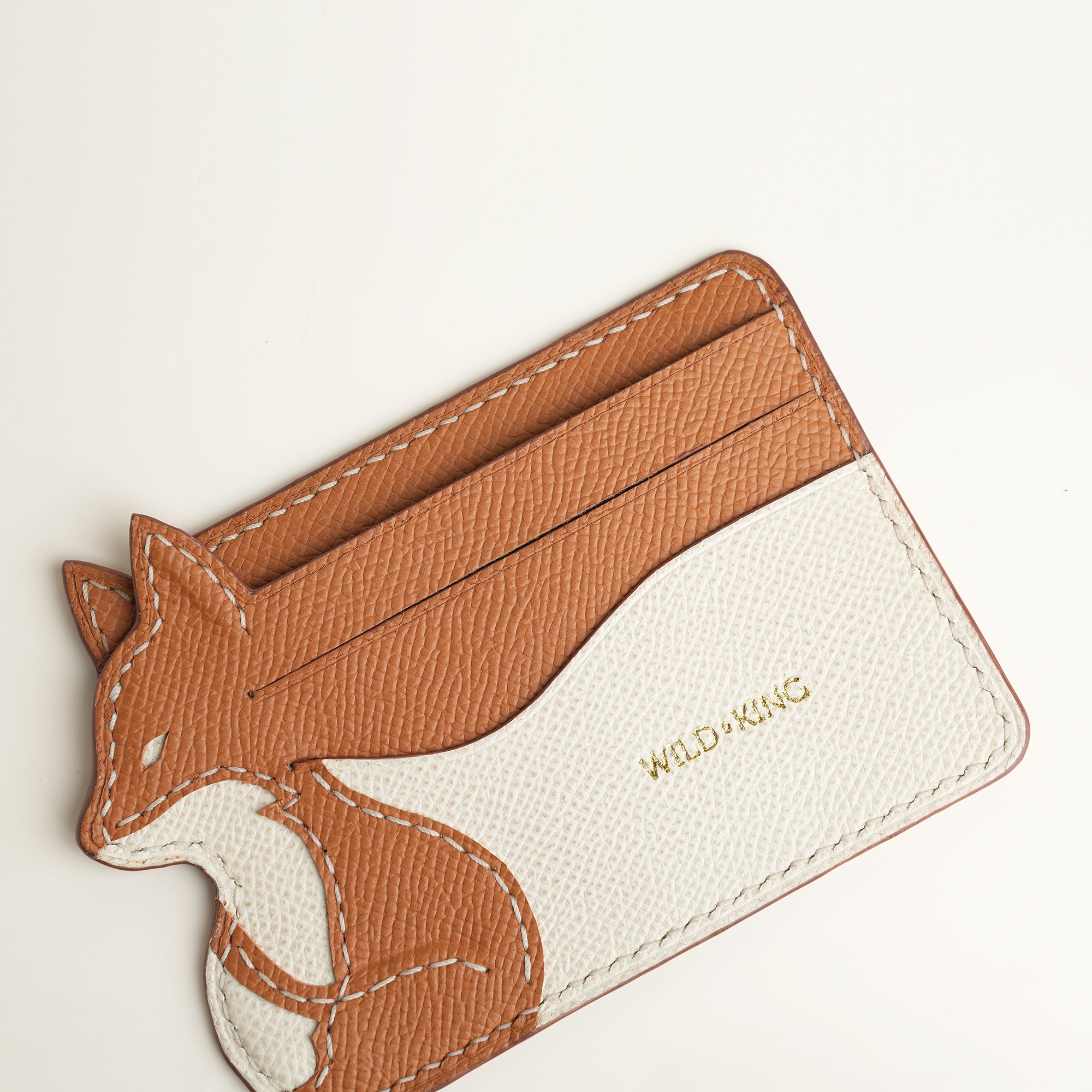 Minimalist Golden Epsom Leather Card Holder - Fox Shape