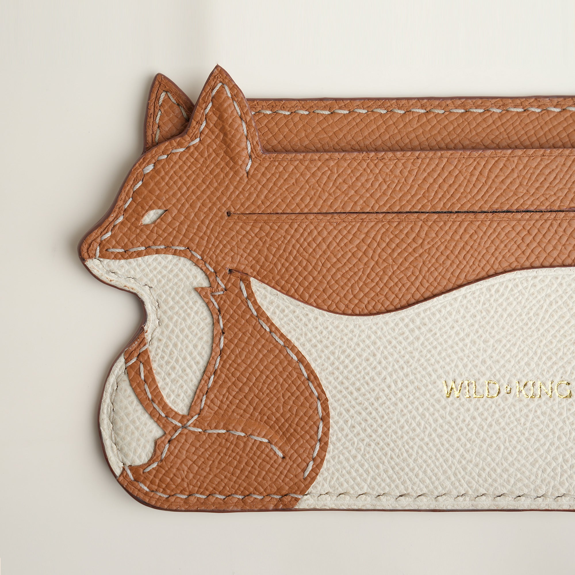 Minimalist Golden Epsom Leather Card Holder - Fox Shape