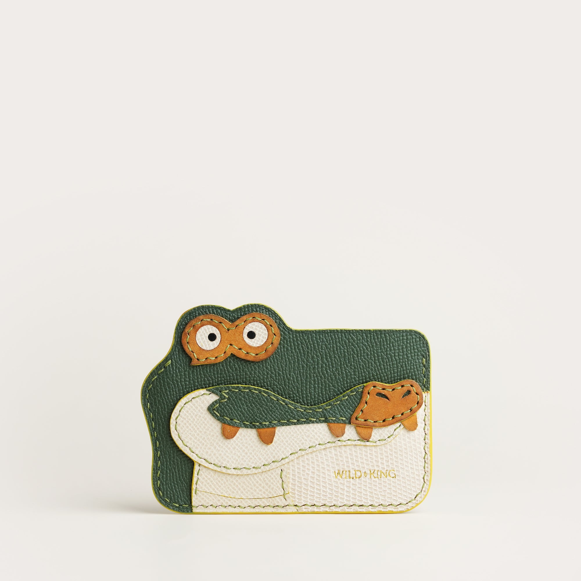 Minimalist Green Epsom Leather Card Holder - Alligator Shape