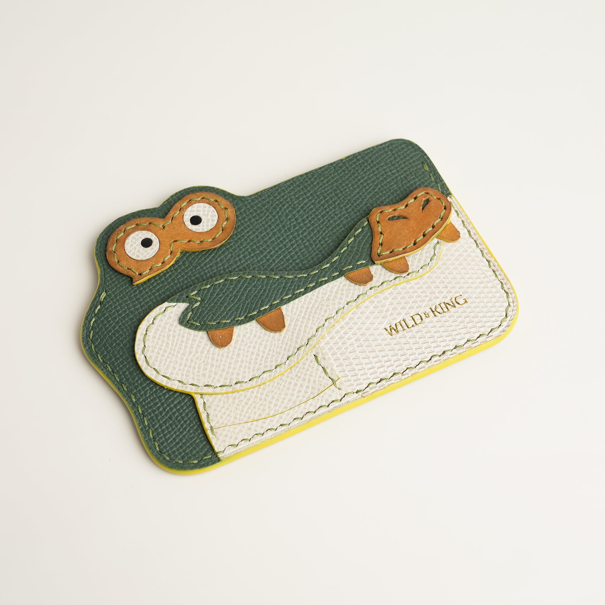 Minimalist Green Epsom Leather Card Holder - Alligator Shape