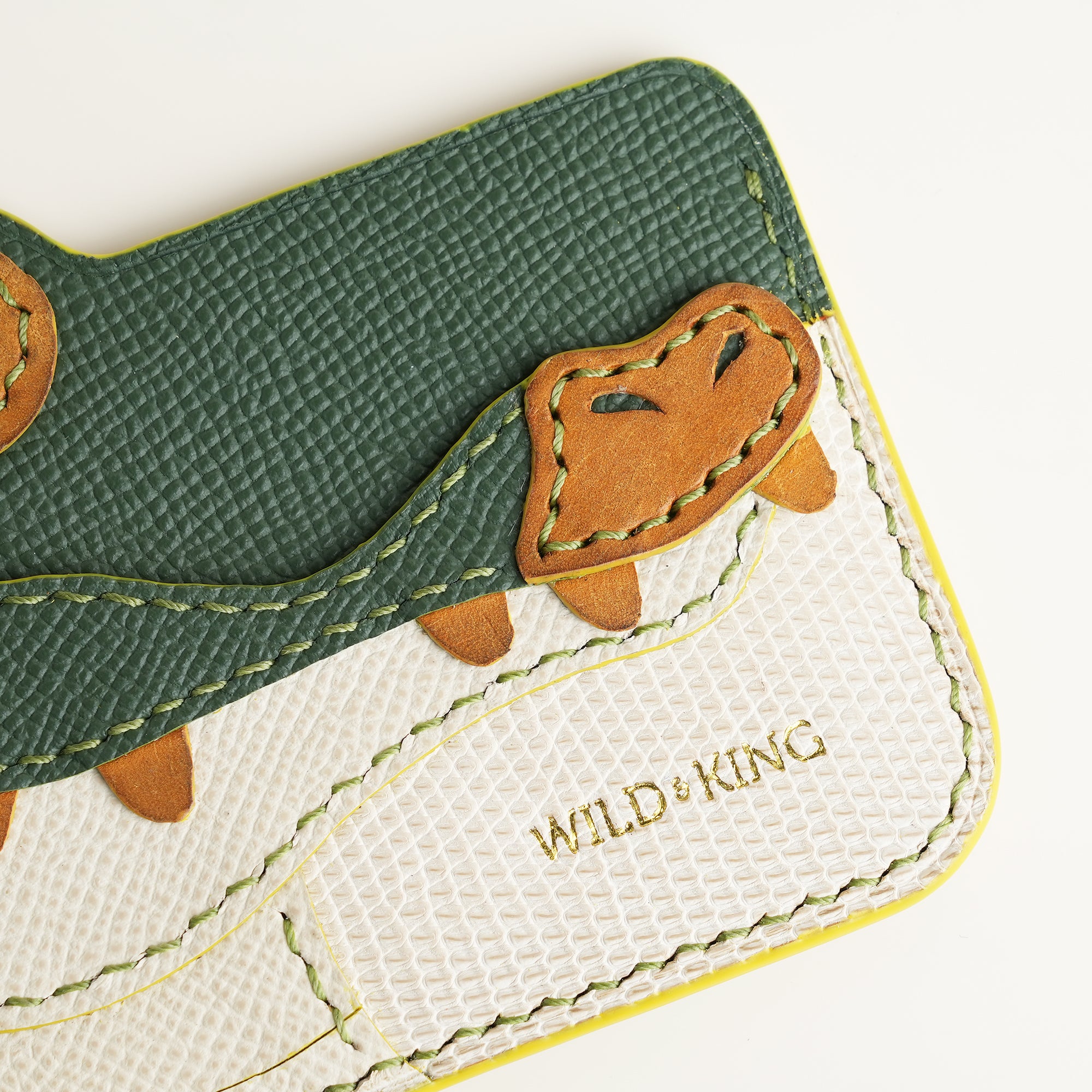 Minimalist Green Epsom Leather Card Holder - Alligator Shape