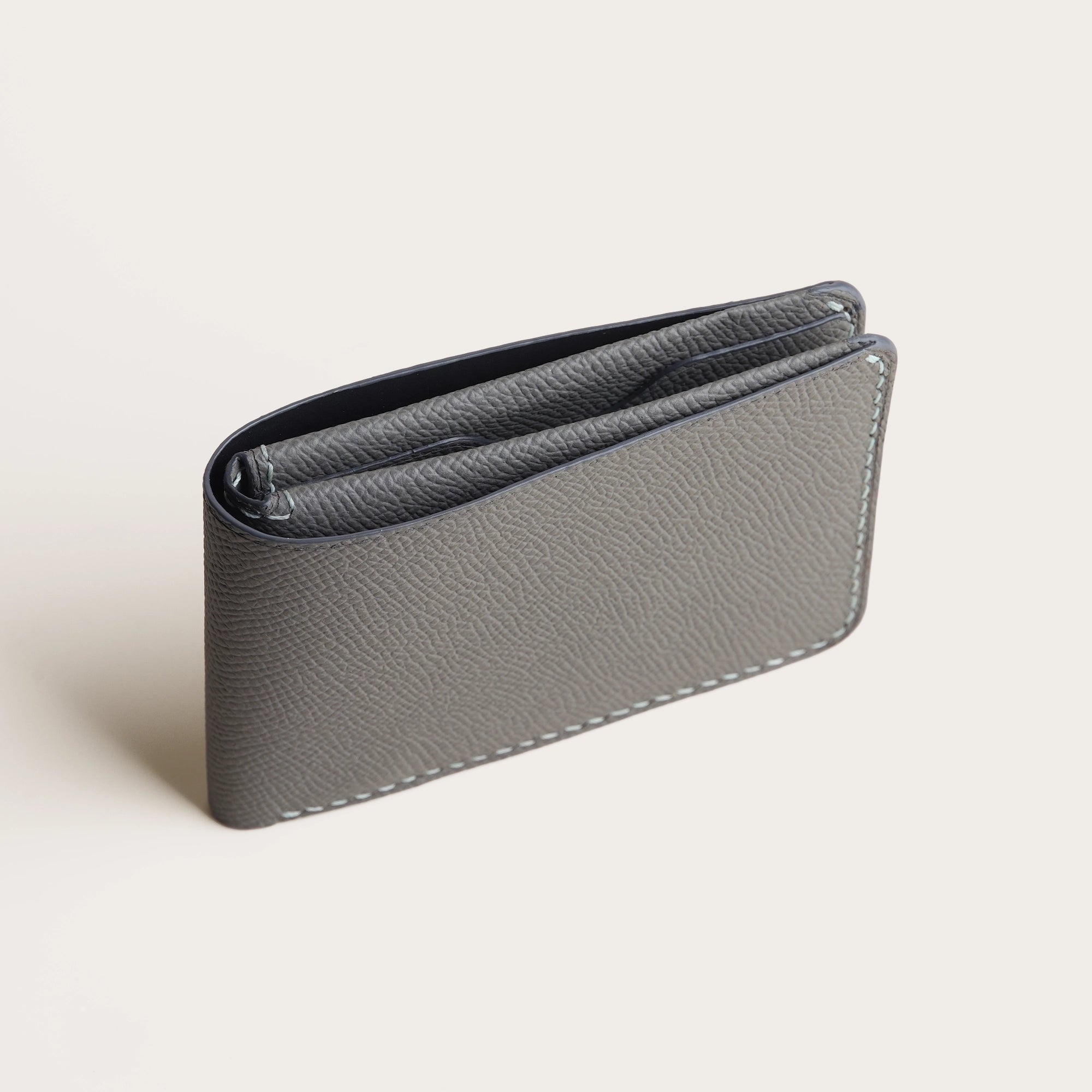 Minimalist Grey Epsom Leather Wing Bifold Wallet - Double Stupid Alligator