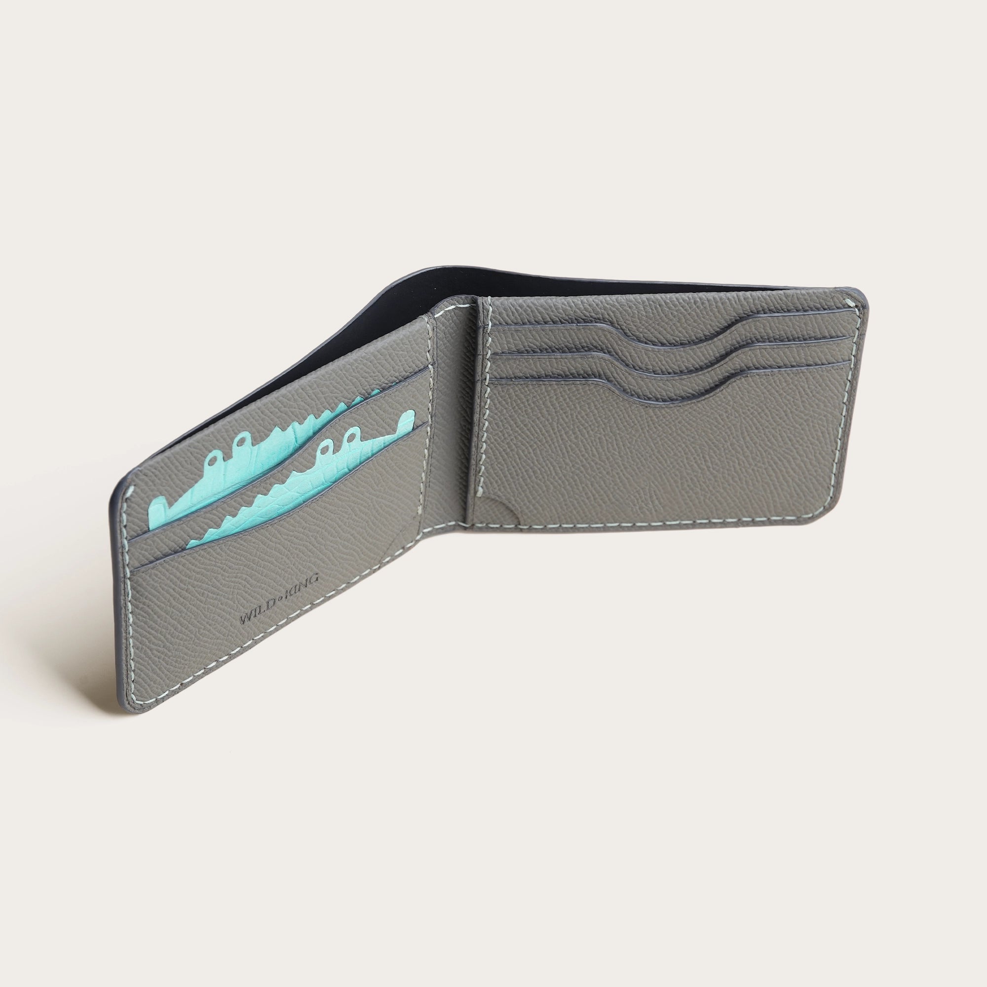 Minimalist Grey Epsom Leather Wing Bifold Wallet - Double Stupid Alligator
