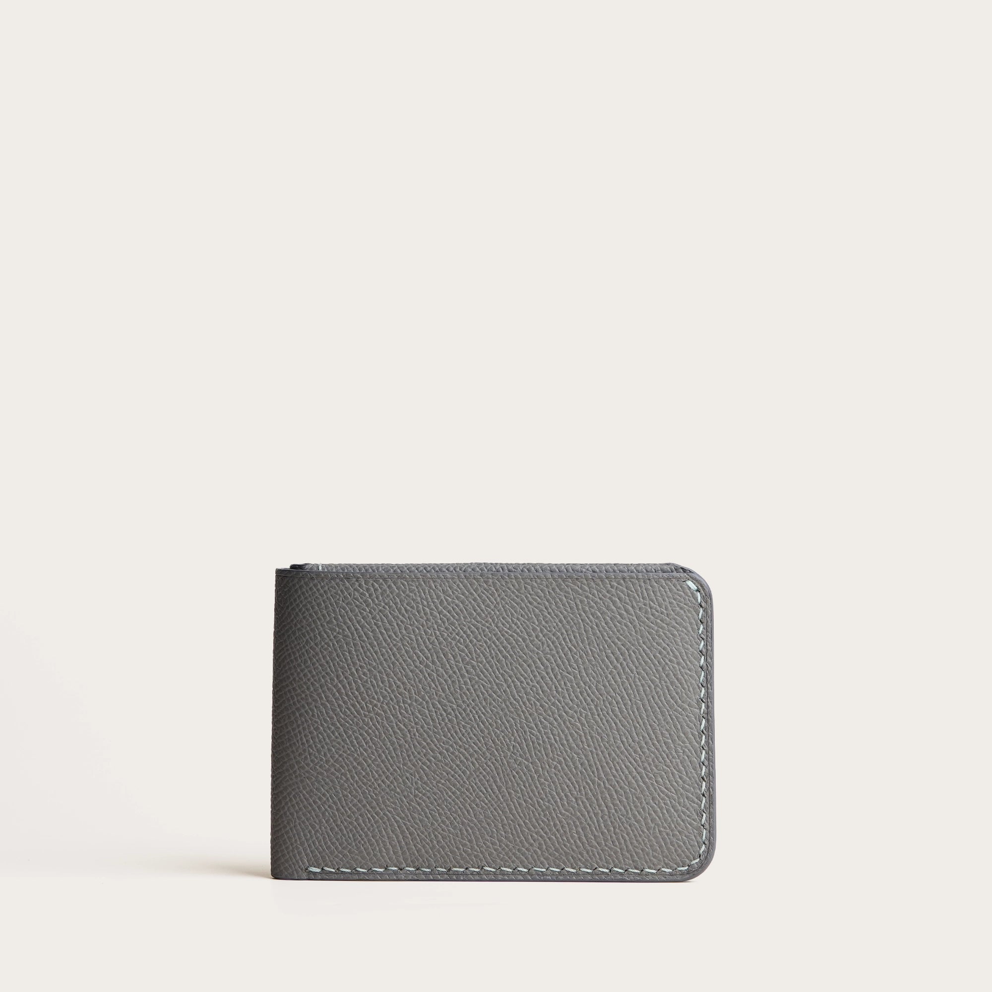 Minimalist Grey Epsom Leather Wing Bifold Wallet - Double Stupid Alligator