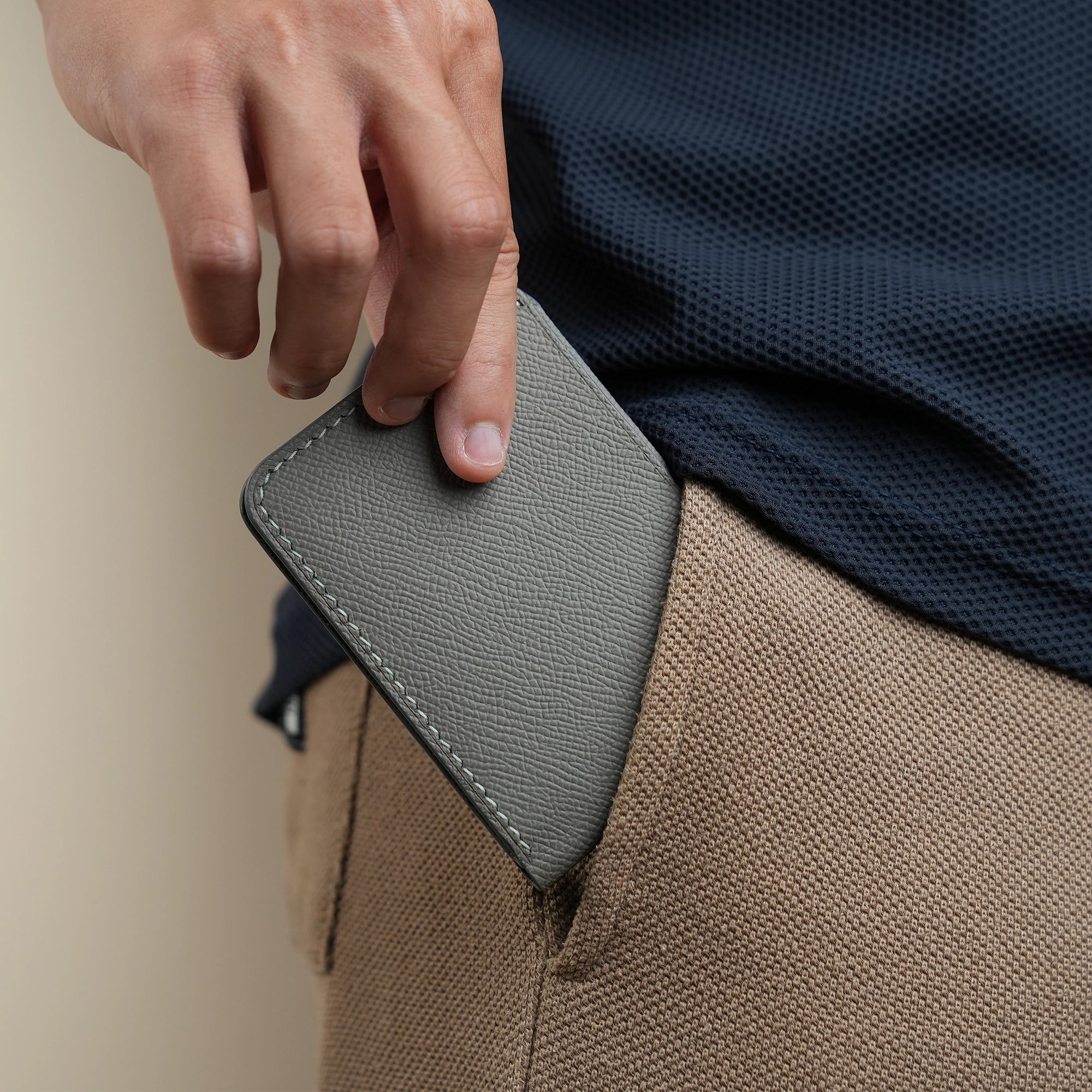 Minimalist Grey Epsom Leather Wing Bifold Wallet - Double Stupid Alligator