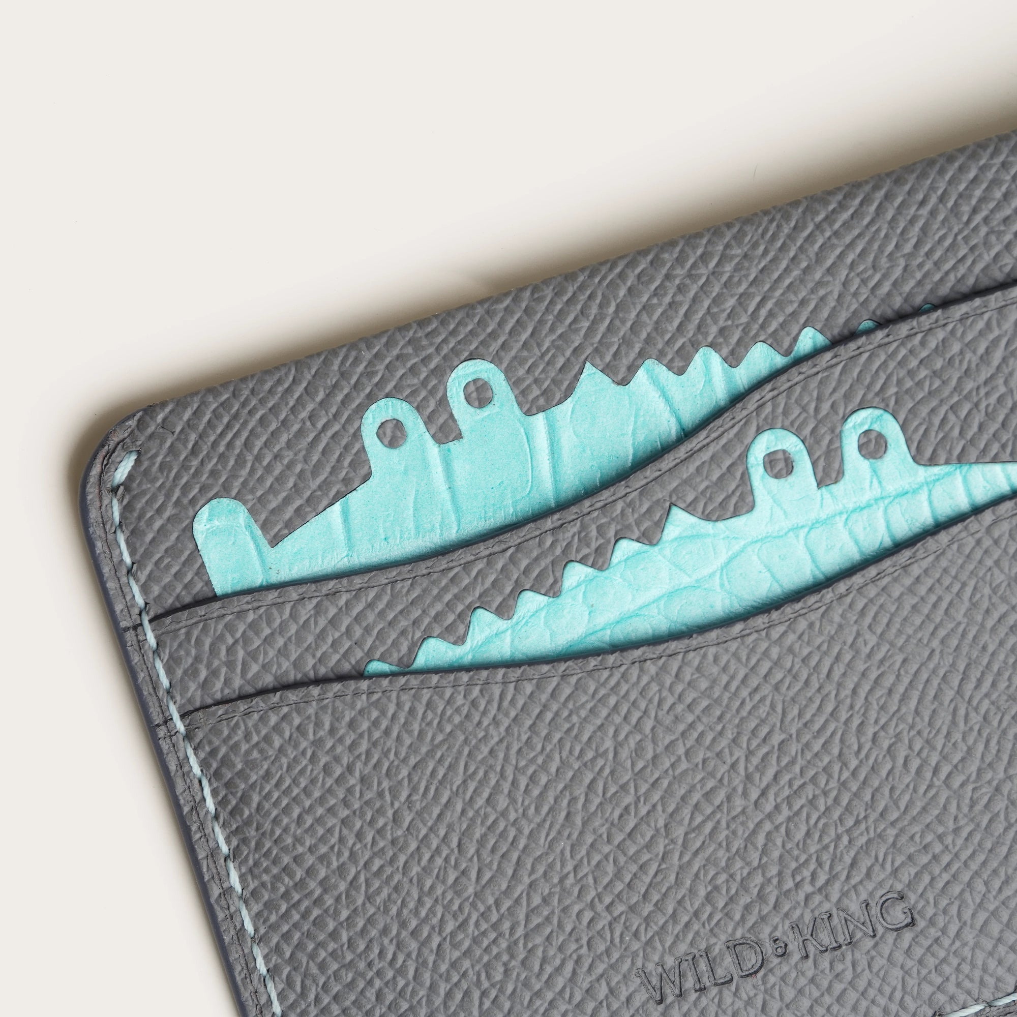 Minimalist Grey Epsom Leather Wing Bifold Wallet - Double Stupid Alligator