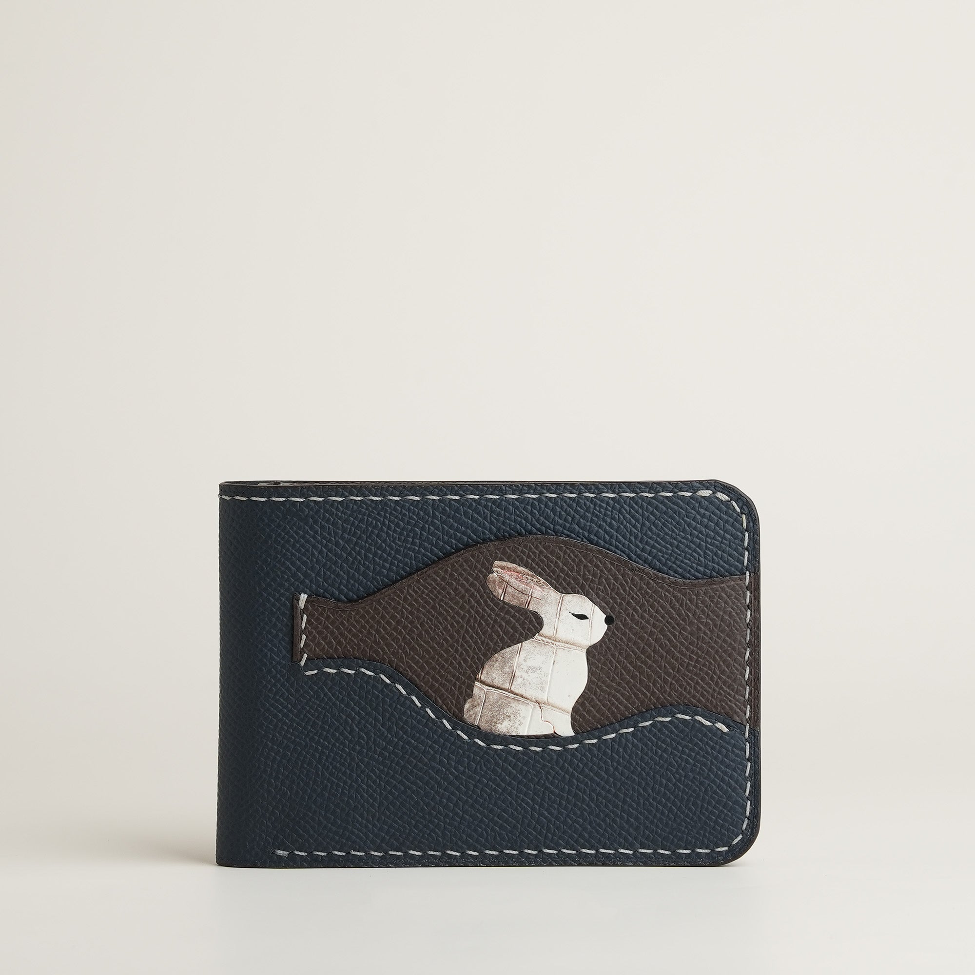 Minimalist Navy Epsom Leather Wing Dualfold Wallet - Stupid Rabbit