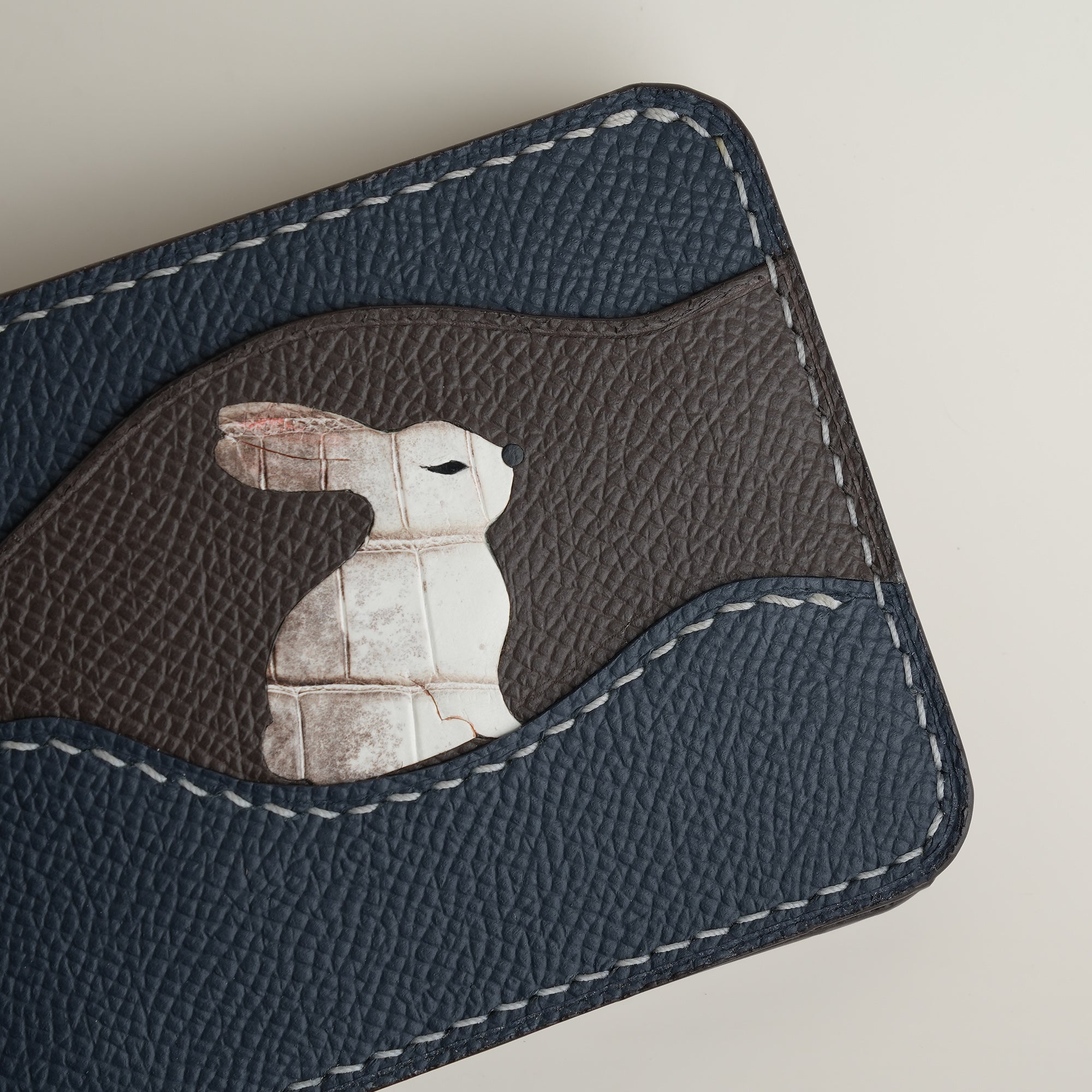 Minimalist Navy Epsom Leather Wing Dualfold Wallet - Stupid Rabbit