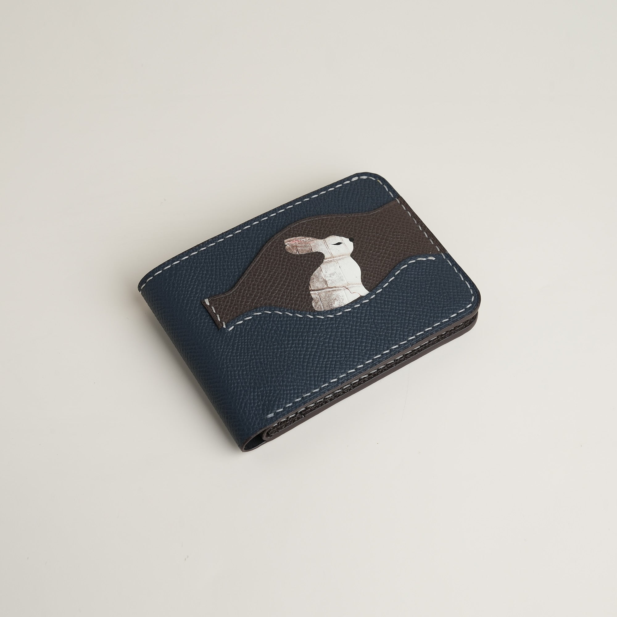Minimalist Navy Epsom Leather Wing Dualfold Wallet - Stupid Rabbit