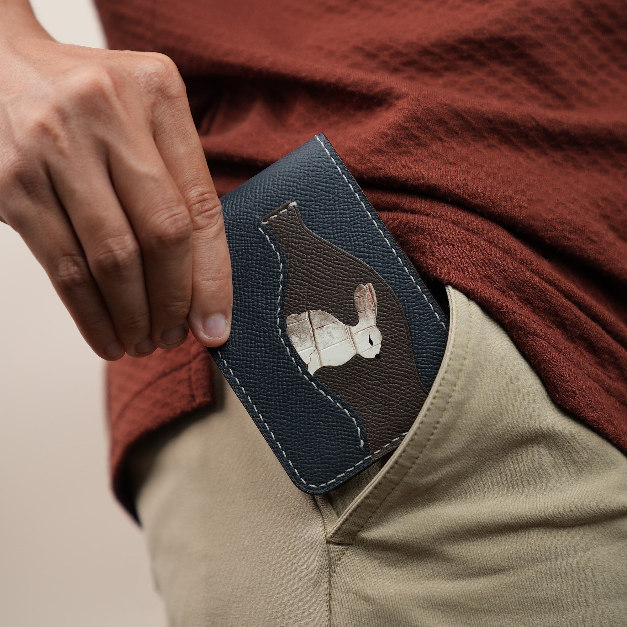 Minimalist Navy Epsom Leather Wing Dualfold Wallet - Stupid Rabbit