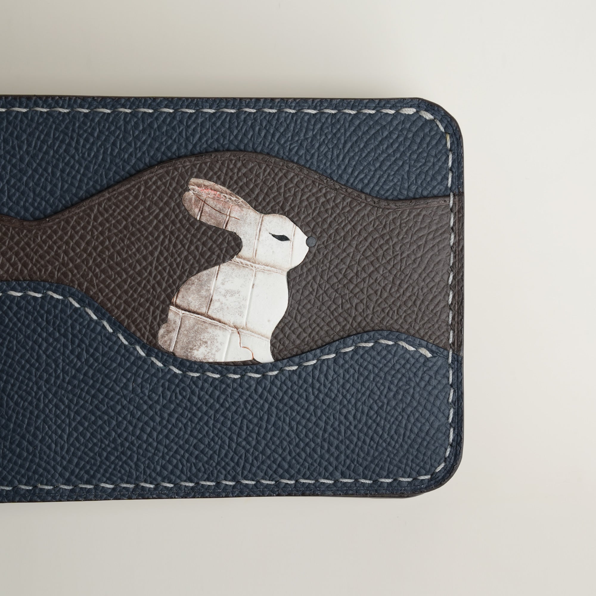 Minimalist Navy Epsom Leather Wing Dualfold Wallet - Stupid Rabbit