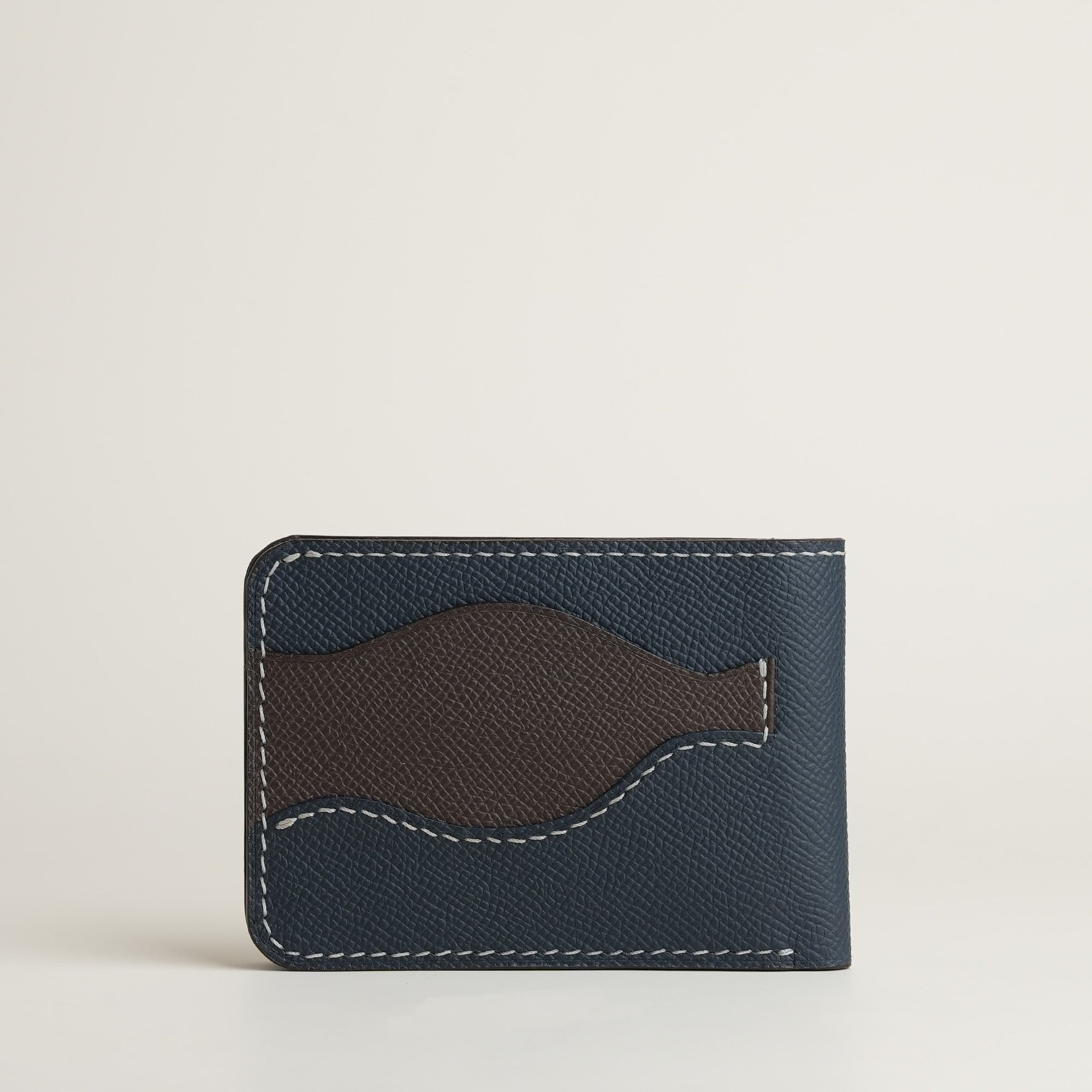 Minimalist Navy Epsom Leather Wing Dualfold Wallet - Stupid Rabbit