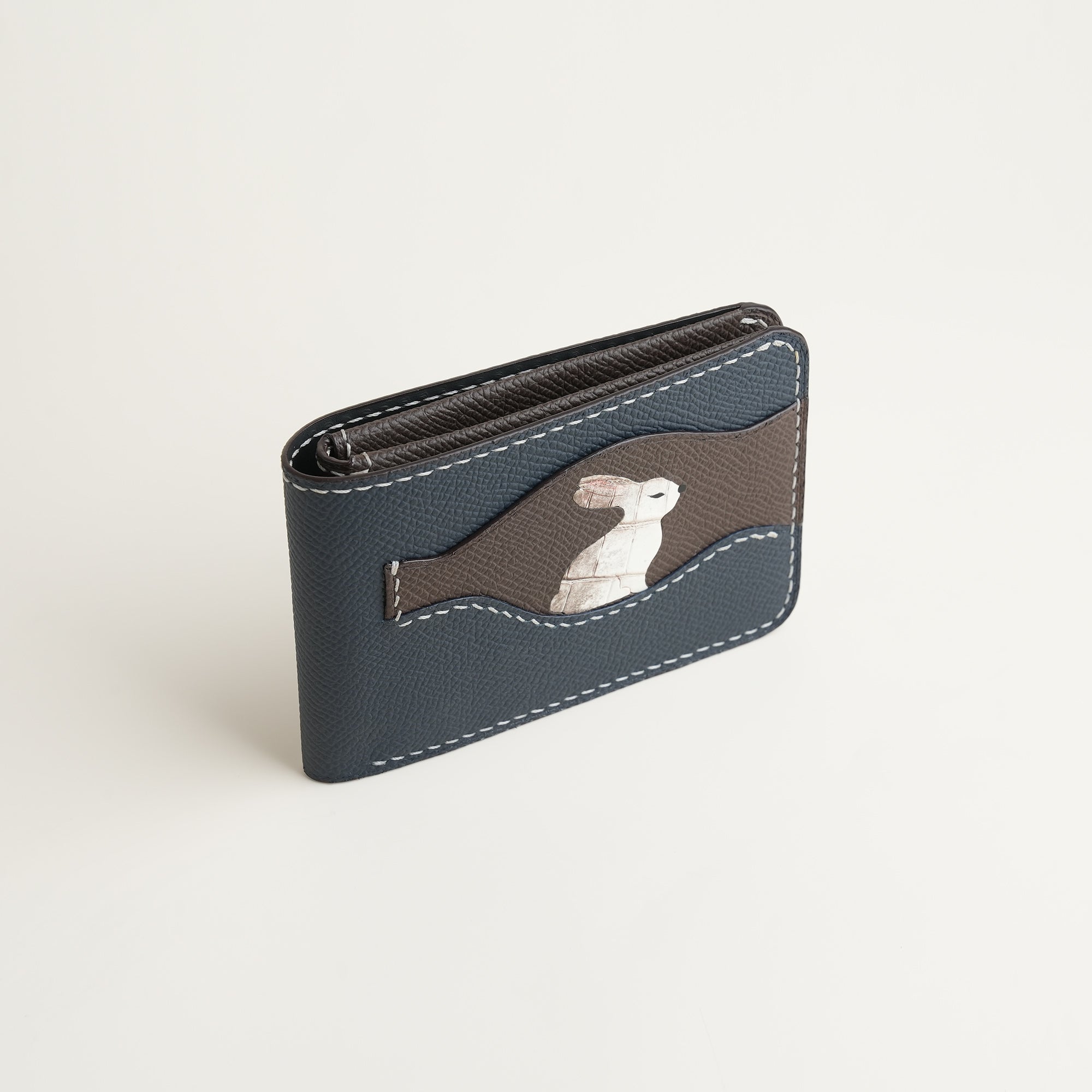 Minimalist Navy Epsom Leather Wing Dualfold Wallet - Stupid Rabbit