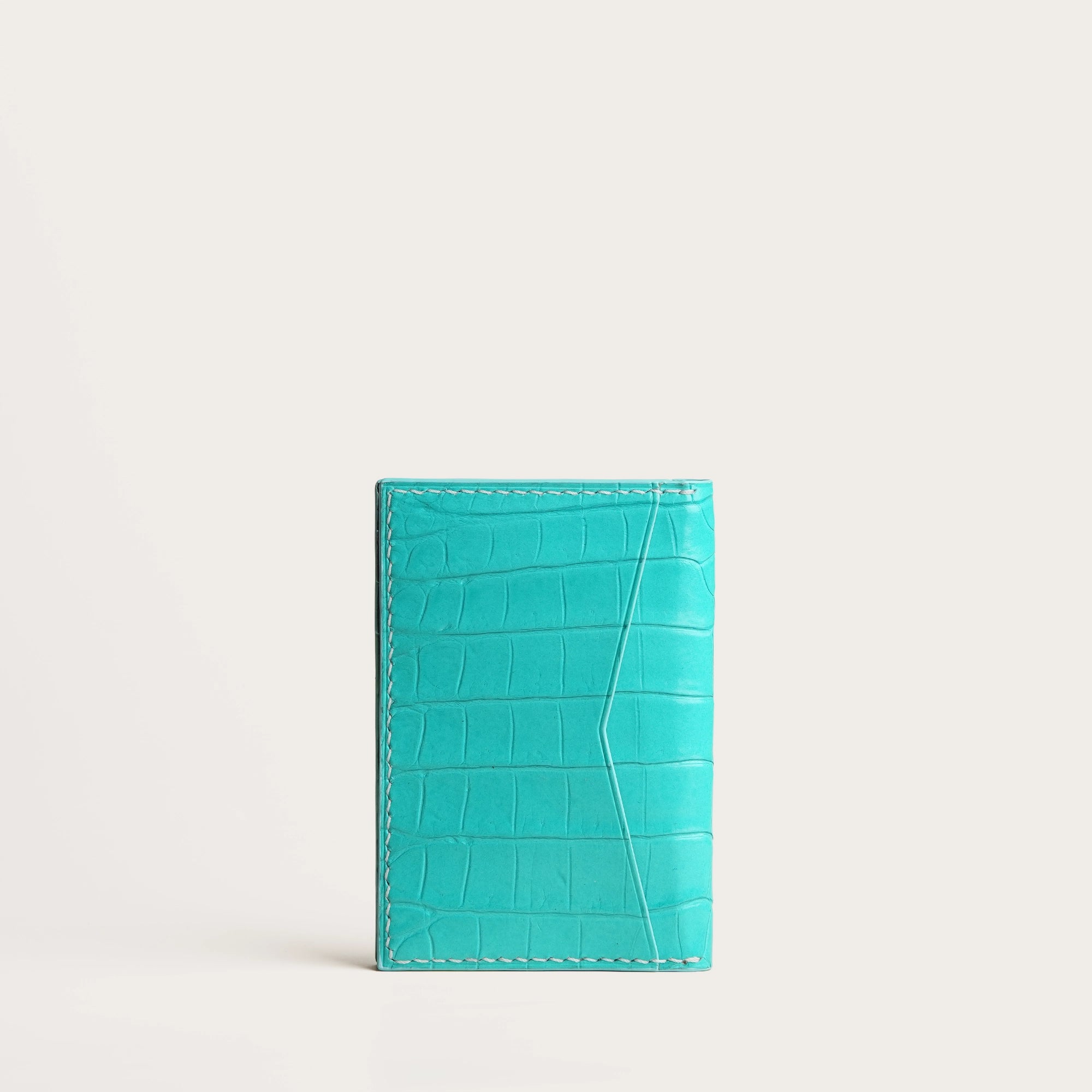 Minimalist Turquoise Crocodile Leather Bifold Wallet - Turtle Design