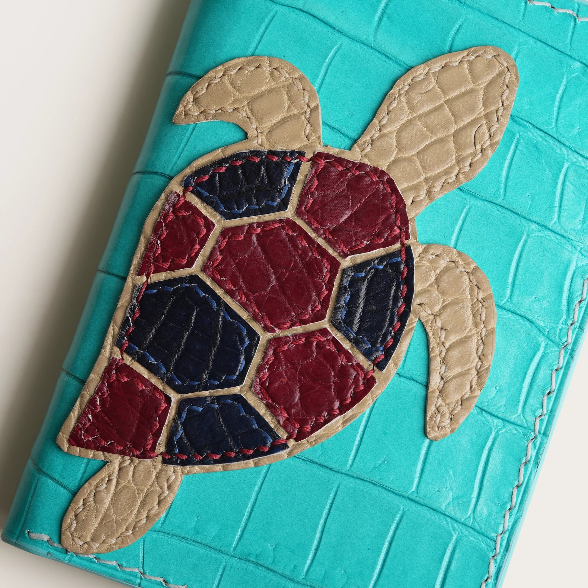 Minimalist Turquoise Crocodile Leather Bifold Wallet - Turtle Design