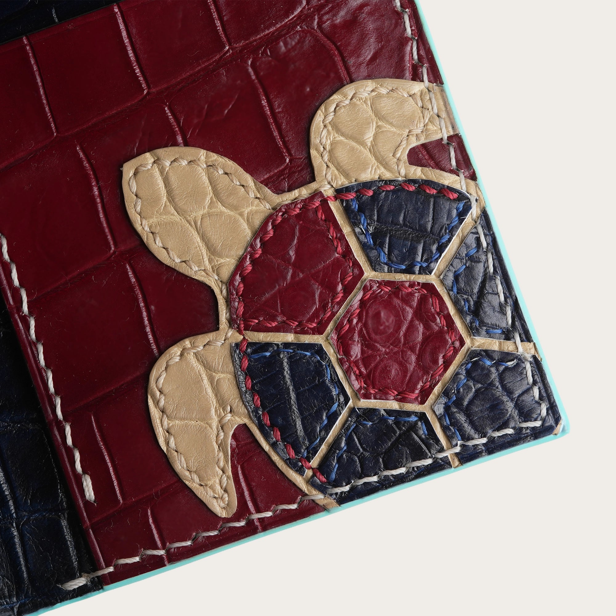 Minimalist Turquoise Crocodile Leather Bifold Wallet - Turtle Design