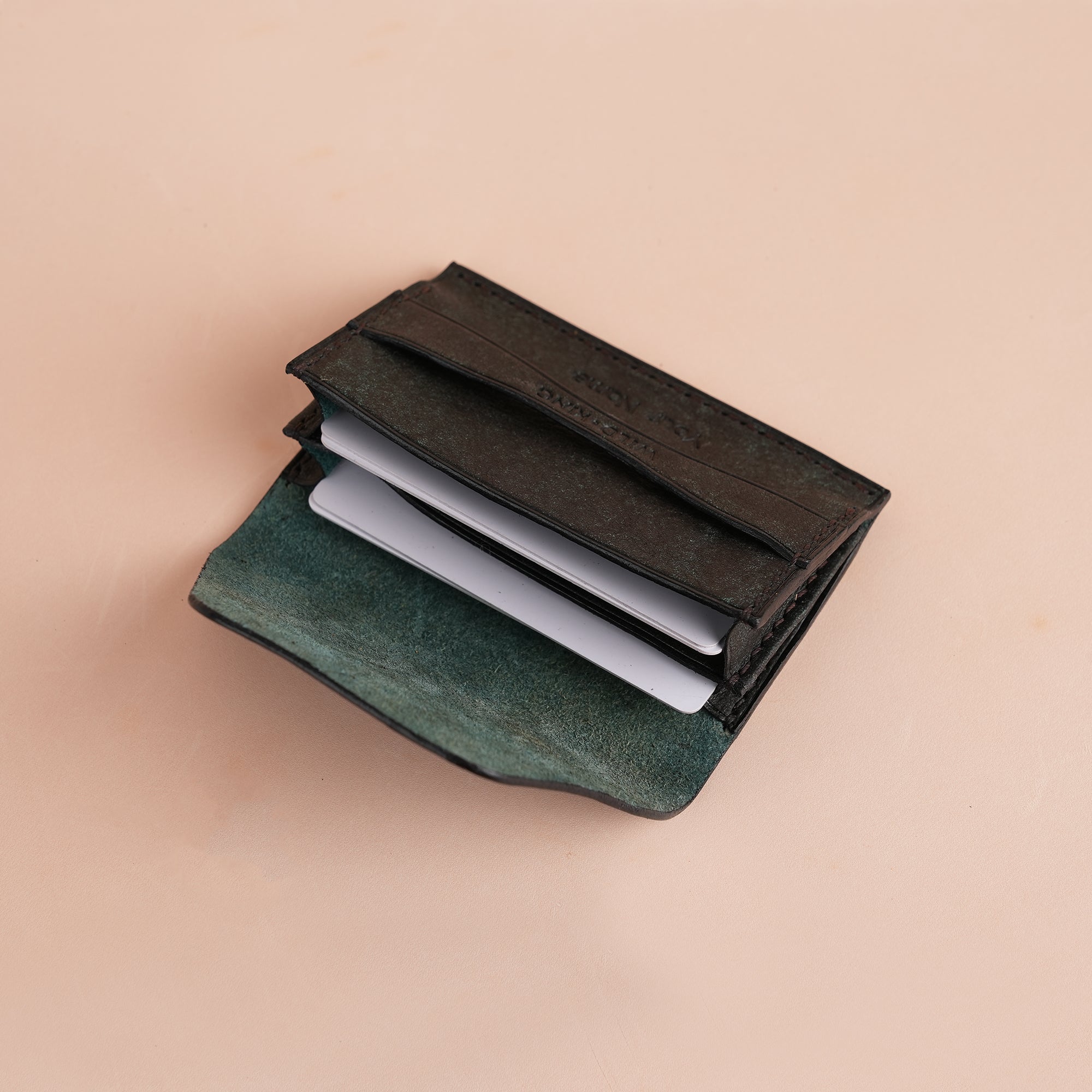 Minimalist Green Habana Leather Snap Card Wallet
