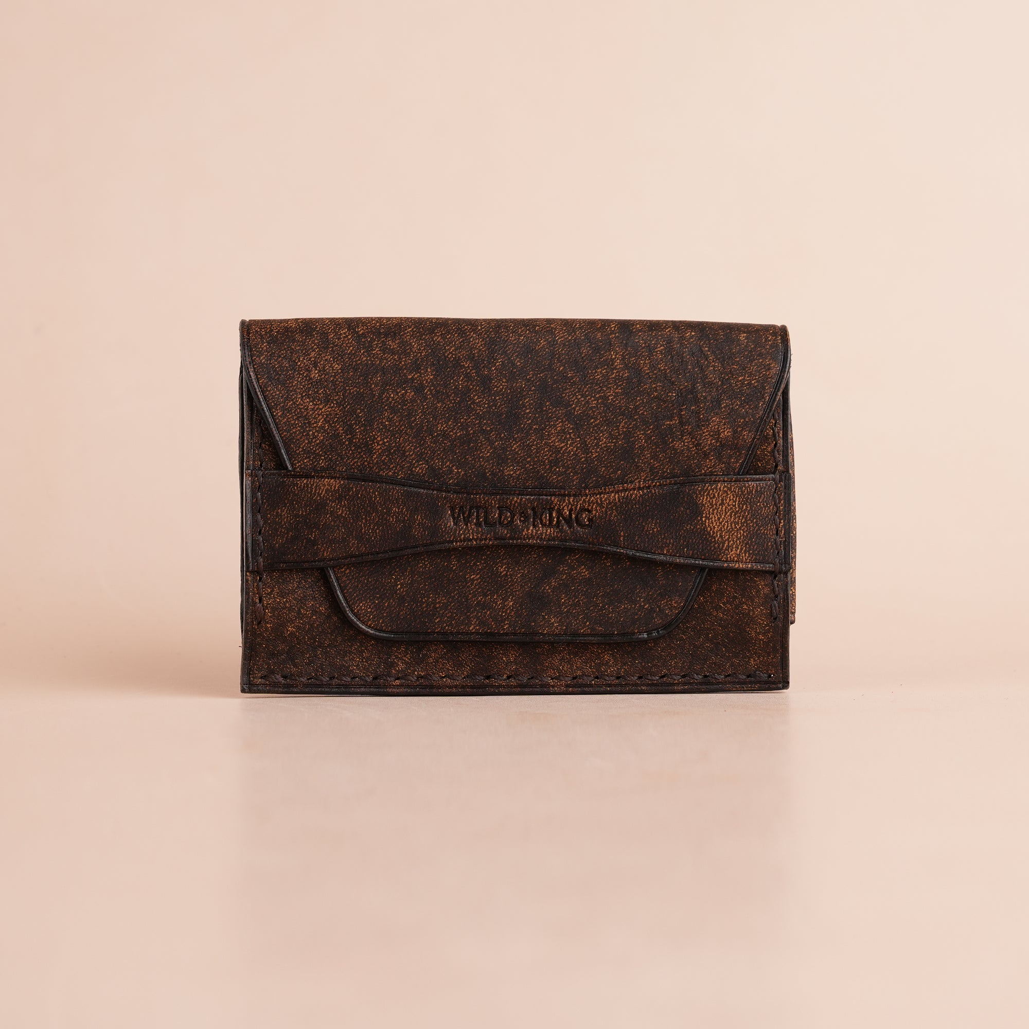 Minimalist Brown Habana Leather Snap Card Wallet