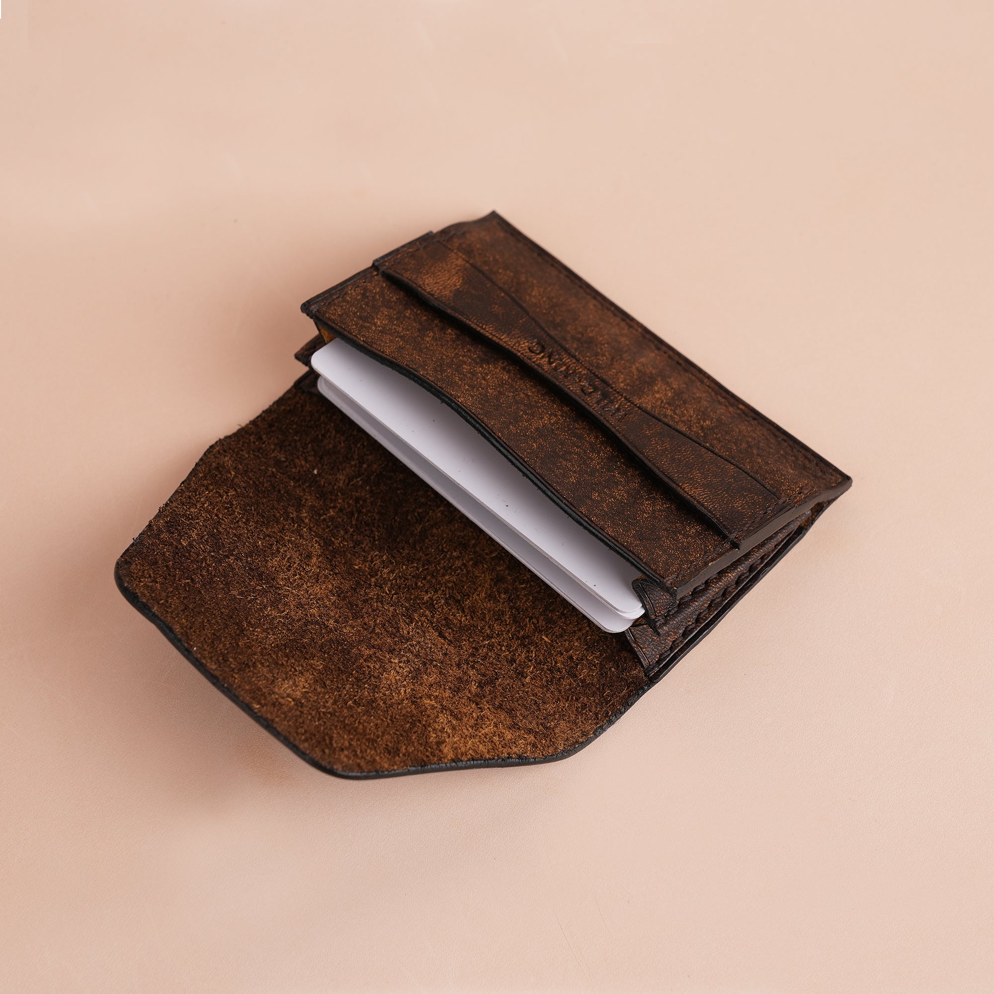 Minimalist Brown Habana Leather Snap Card Wallet