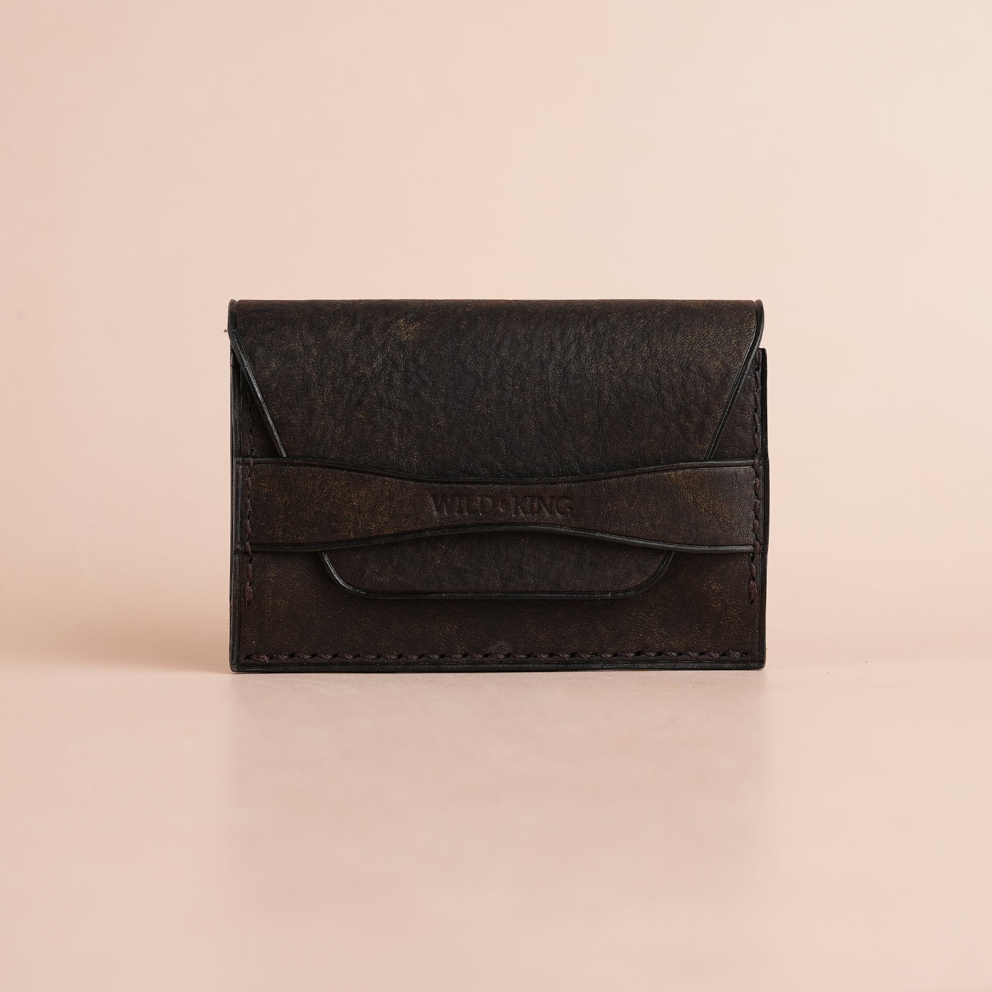 Minimalist Dark Brown Habana Leather Snap Card Wallet