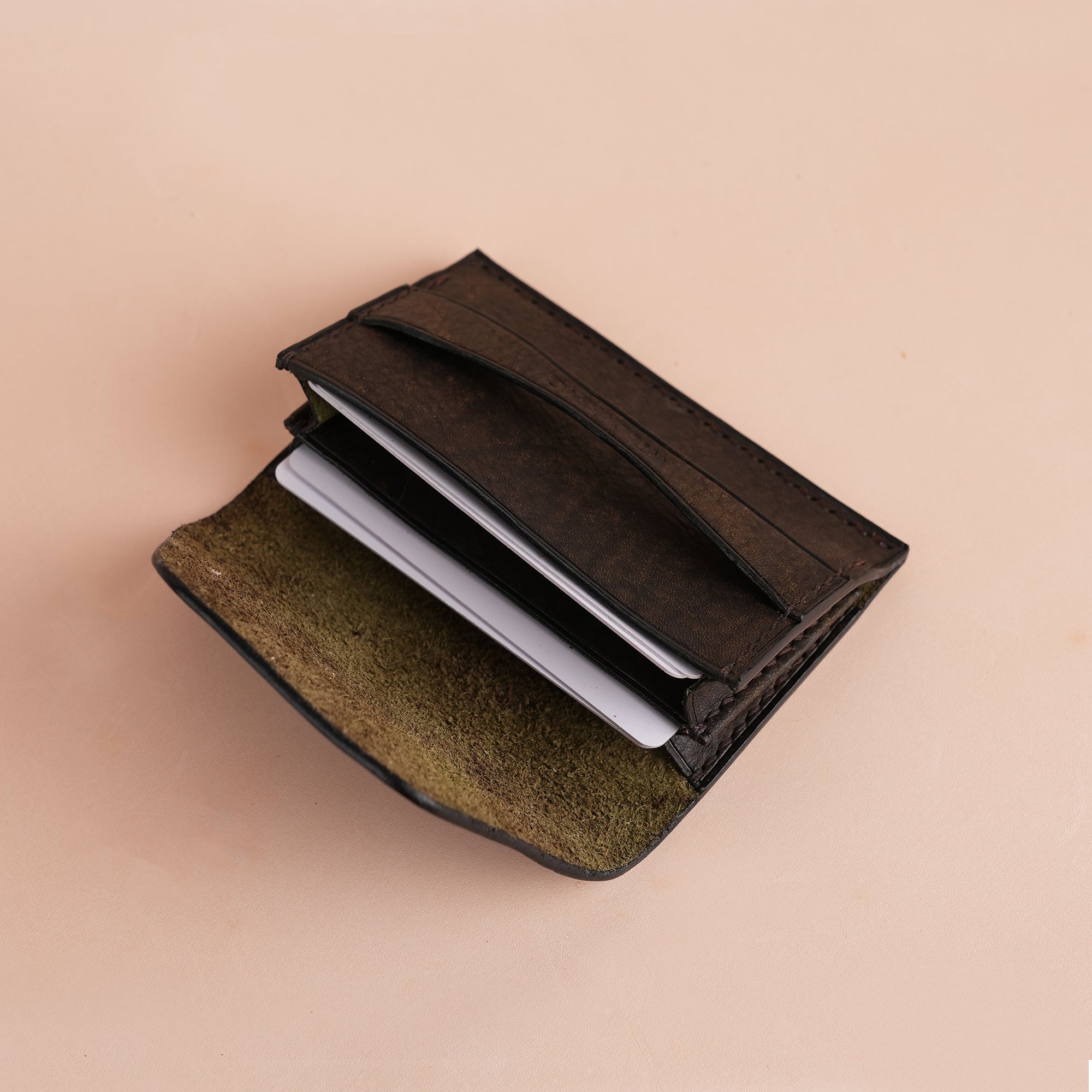 Minimalist Dark Brown Habana Leather Snap Card Wallet