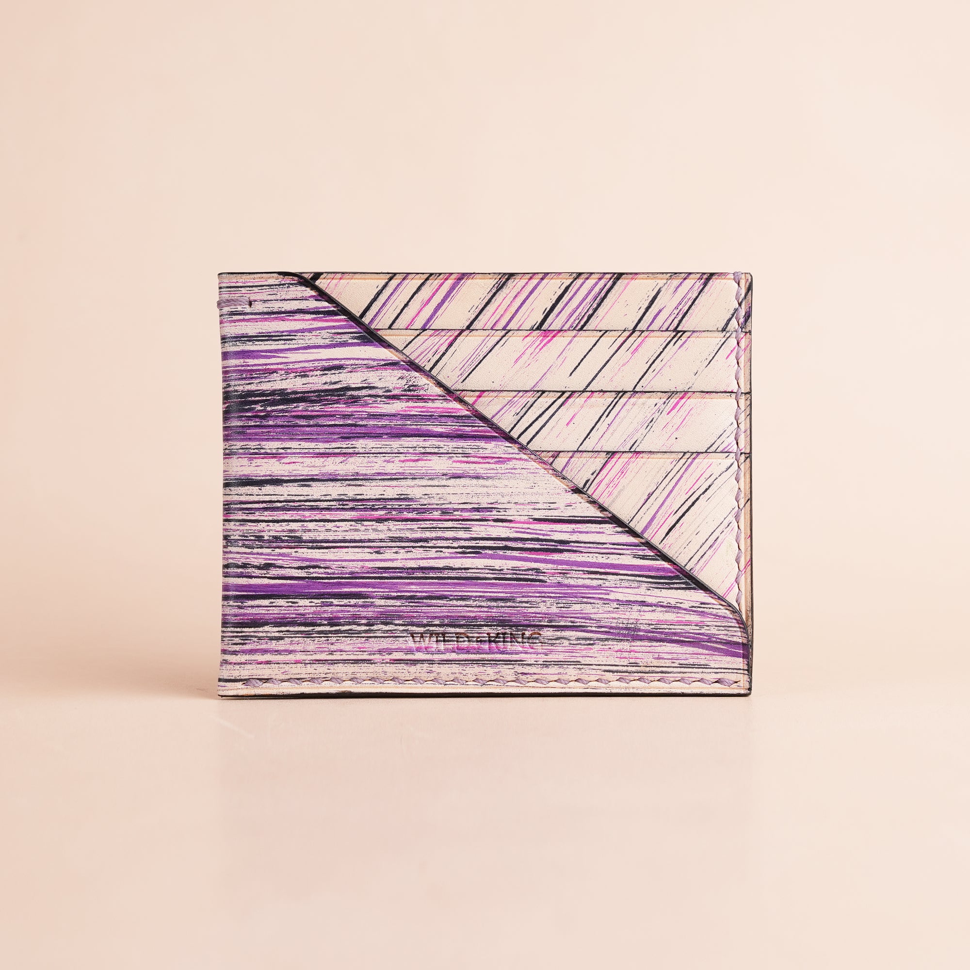 Minimalist Purple Leather Card Holder - Natural Streaks