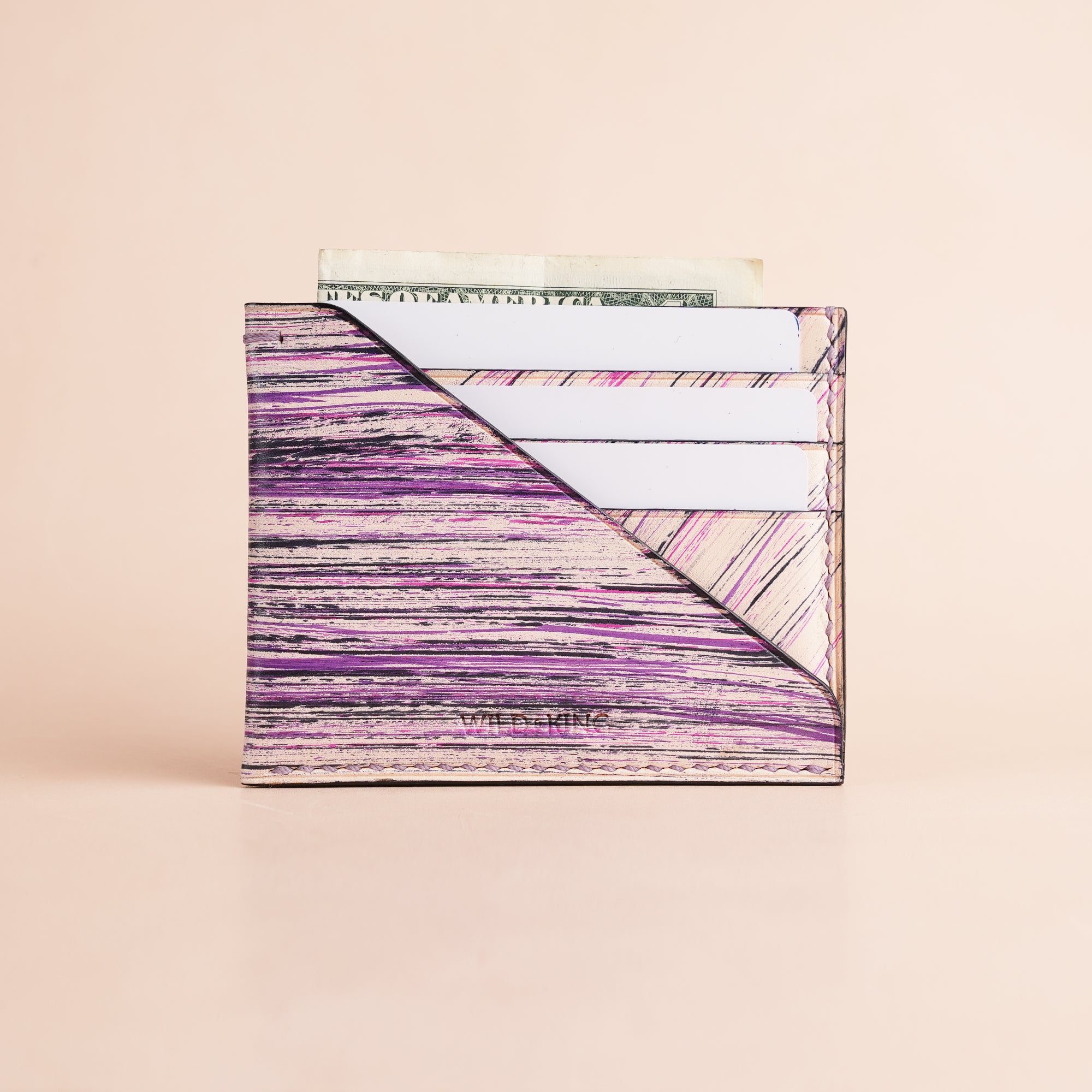Minimalist Purple Leather Card Holder - Natural Streaks