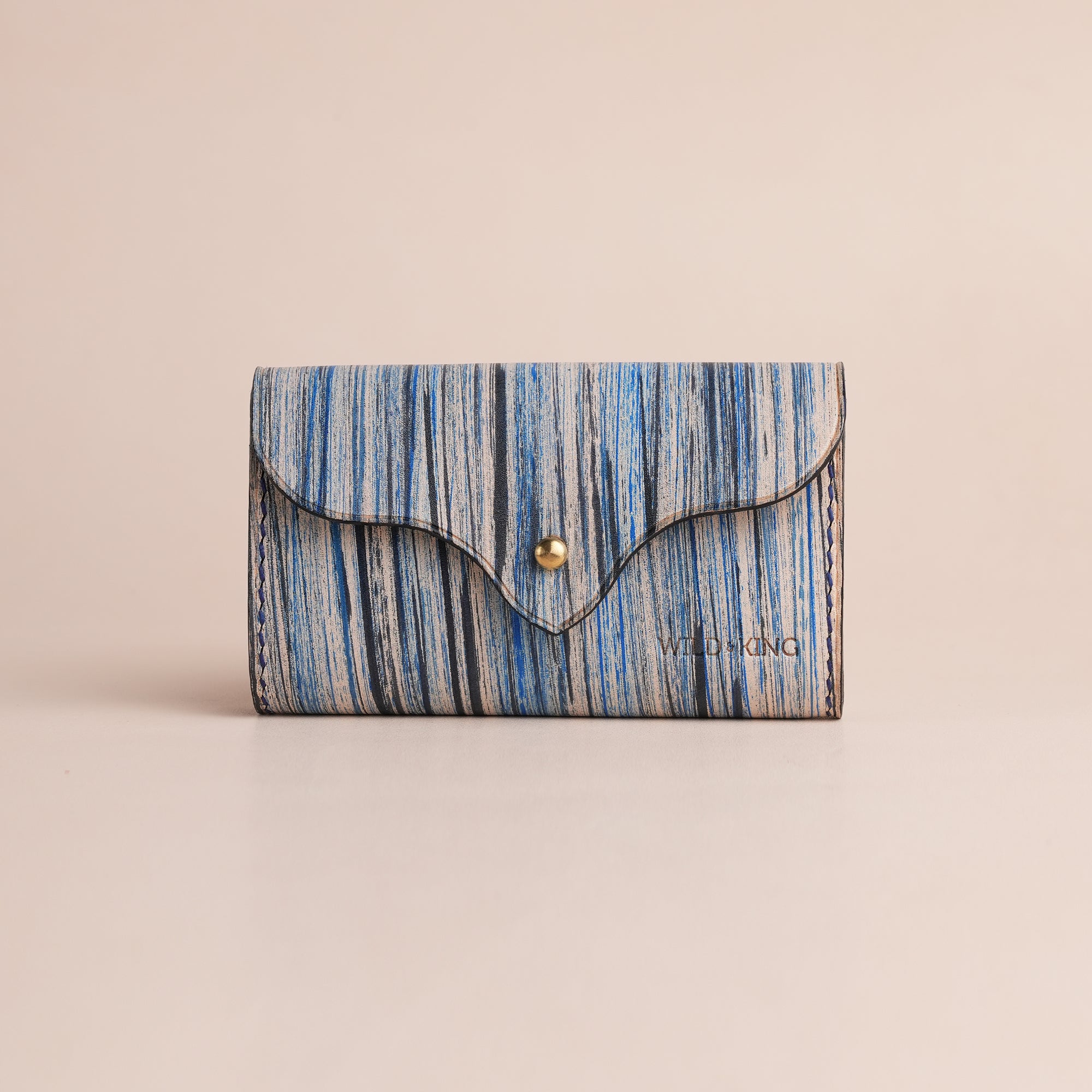 Minimalist Blue Leather Card Organizer Wallet - Natural Streaks