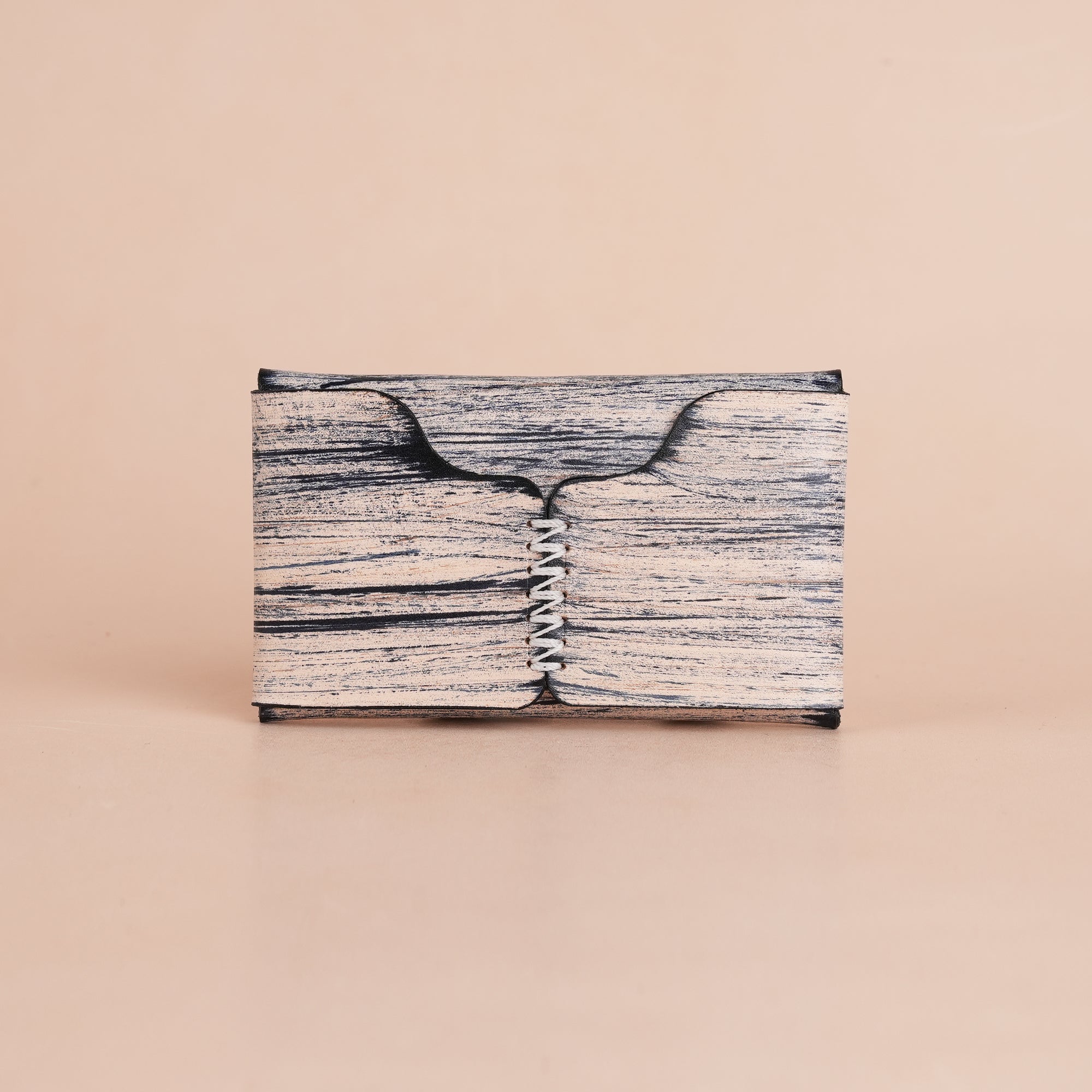 Minimalist Blue Leather Snap Wallet - Natural Streaks