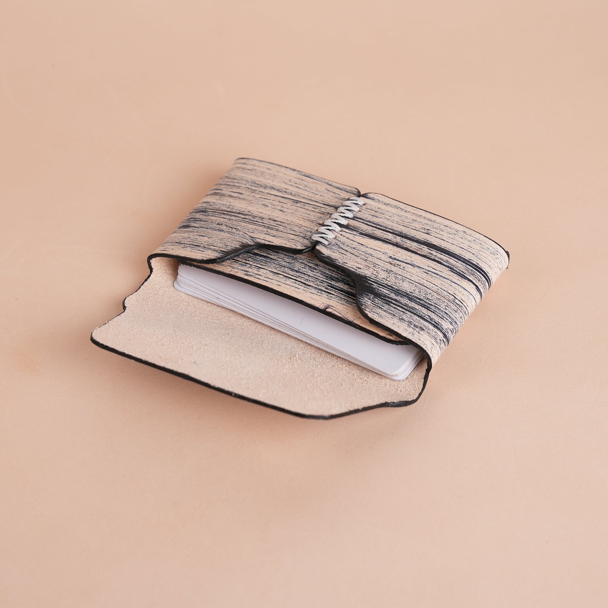 Minimalist Blue Leather Snap Wallet - Natural Streaks