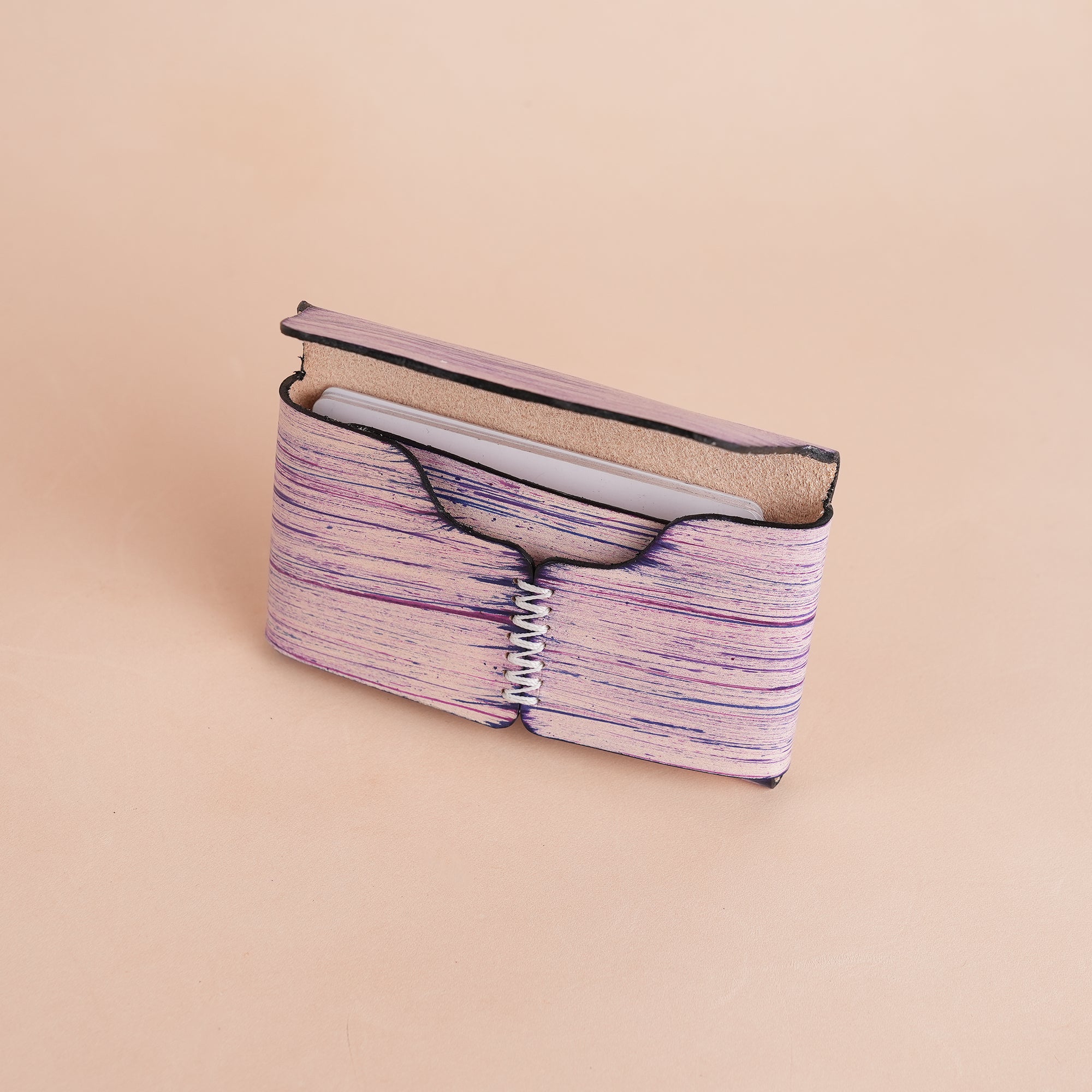 Minimalist Purple Leather Snap Wallet - Natural Streaks