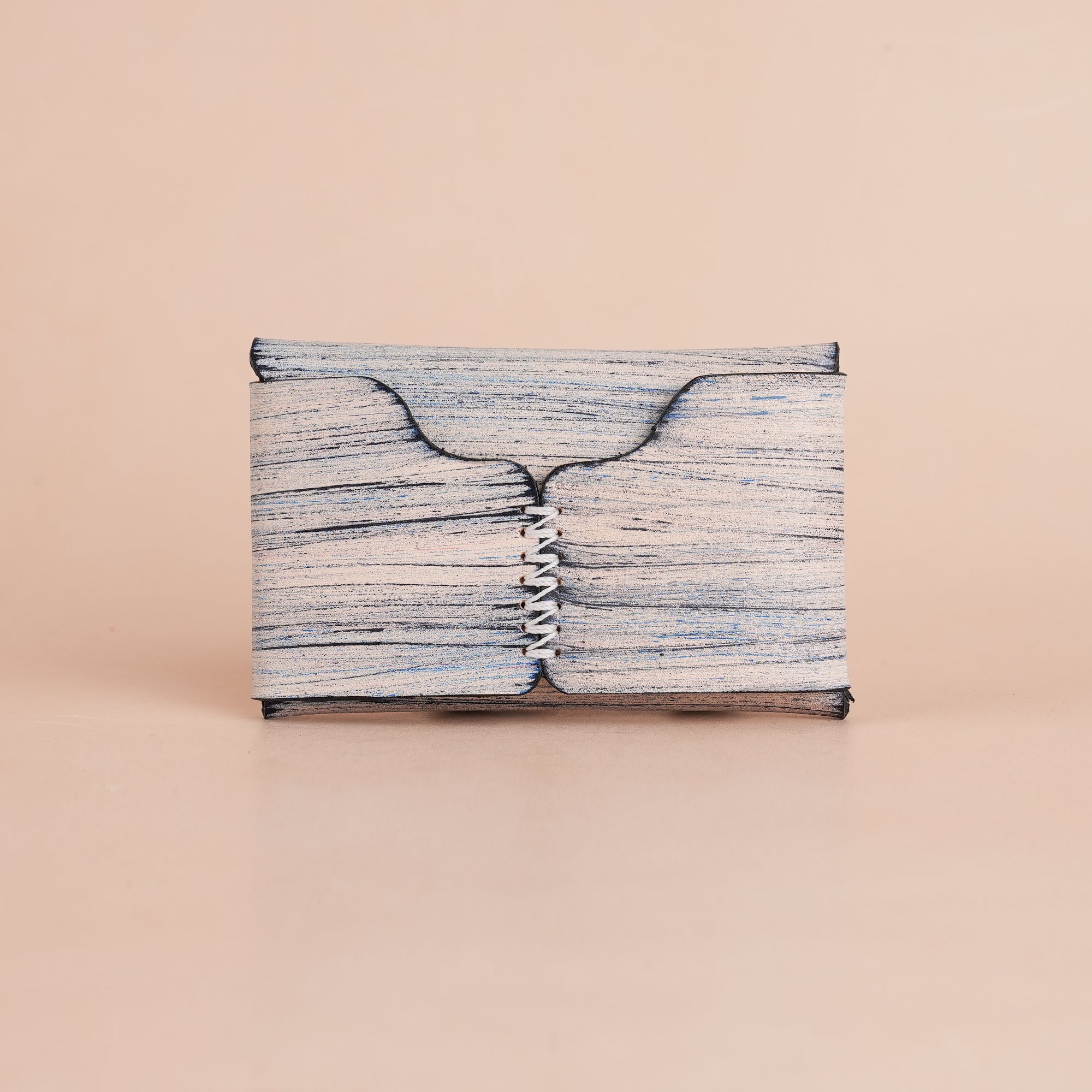 Minimalist Sky Blue Leather Snap Wallet - Natural Streaks